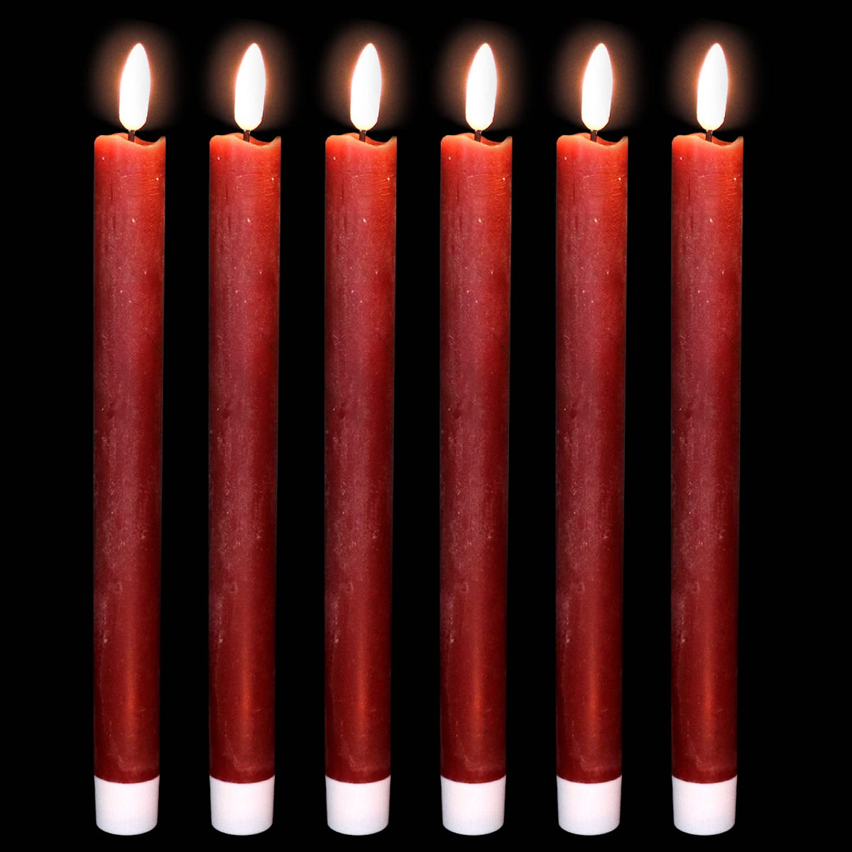 Dromance Red Flameless Taper Candles Battery Operated With 6H Timer, Real Wax 3D Wick Flickering Led Taper Candles Dinner Weddin