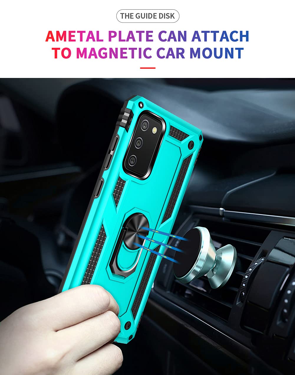 Androgate For Samsung A02S Case, Galaxy A02S Case With Hd Screen Protector, Military Grade Ring Kickstand Holder Car Mount 15Ft