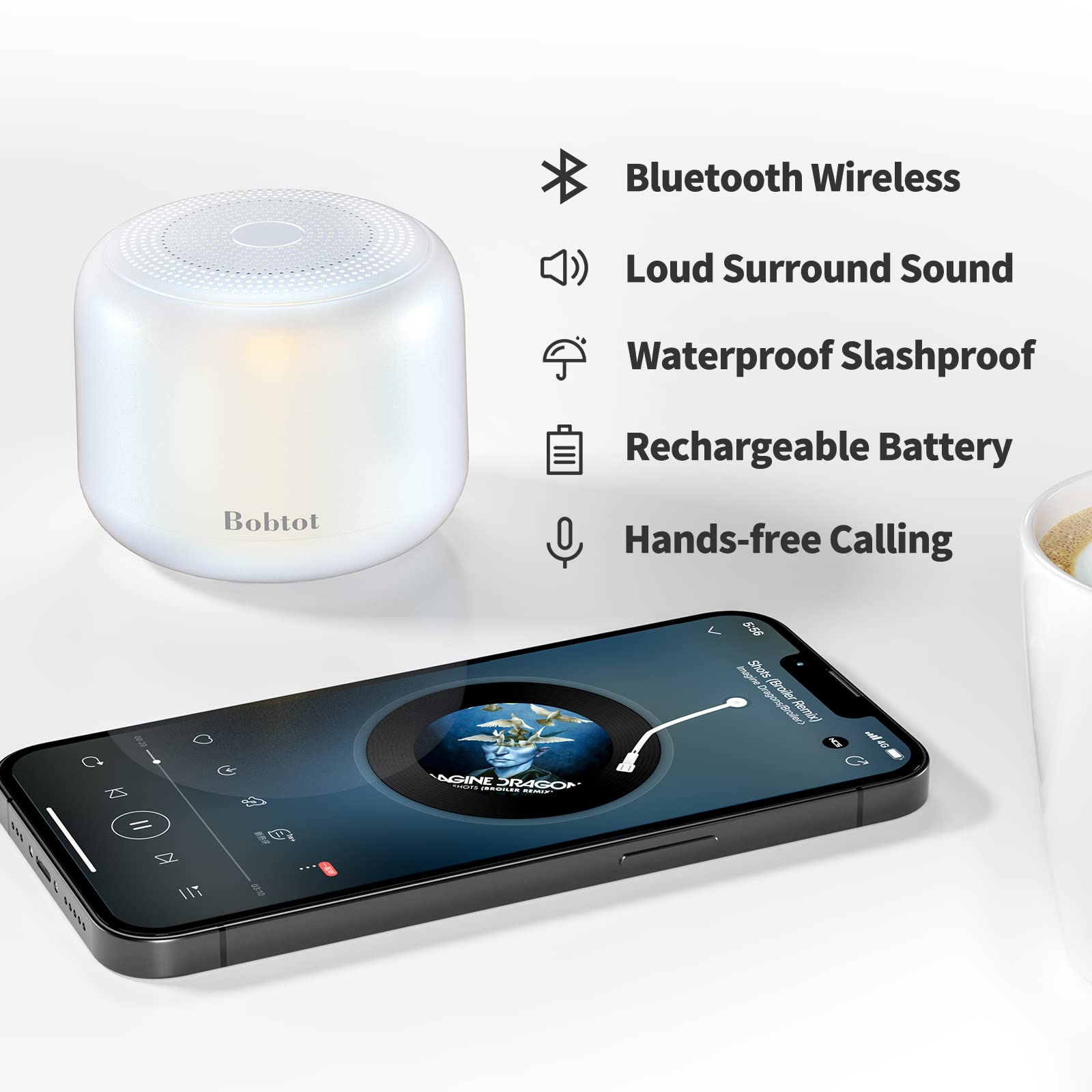 Bobtot Et18 Bluetooth Portable Speaker, Waterproof, 15 Hours Playtime, 5W Stereo Sound, Rechargeable Battery, Built In Microphon