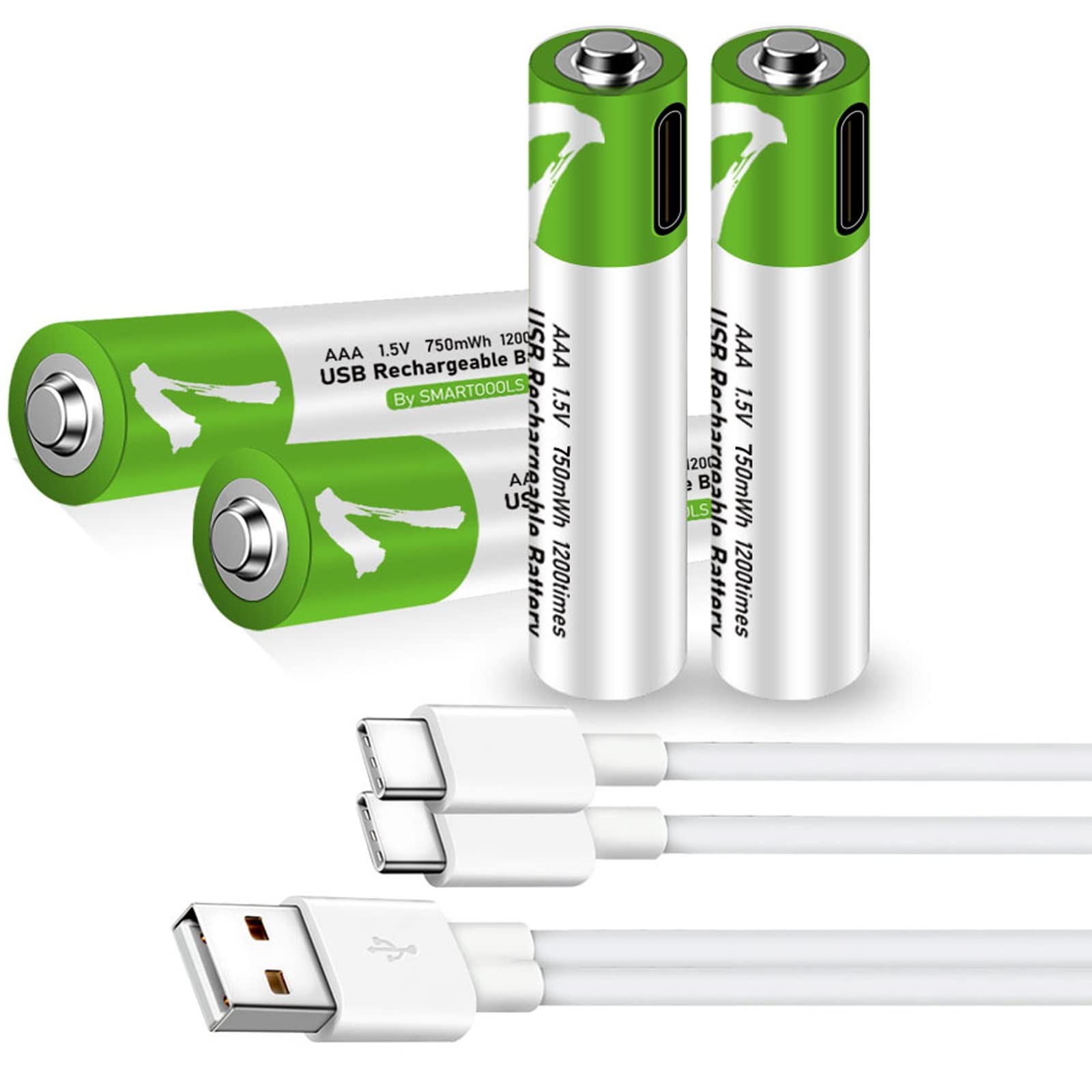 Camelcell 4 Pack Aaa Battery,Rechargeable Aaa Batteries, Lithium-Ion Triple A Batteries 750Mwh,1.5V Battery With 4 In1 Usb Type