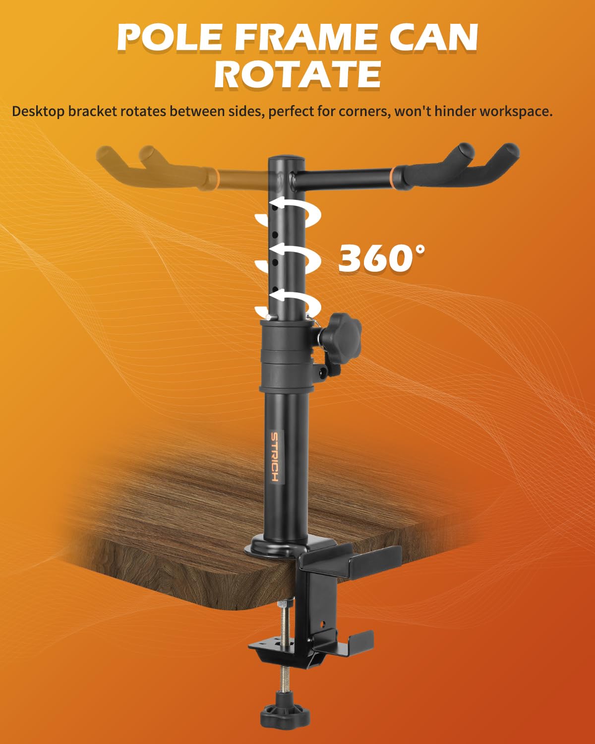 Strich Guitar Desk Stand With Desk Clamp, Heavy Duty Metal Guitar Desk Mount Adjustable Height For Acoustic, Electric Guitar, Ba