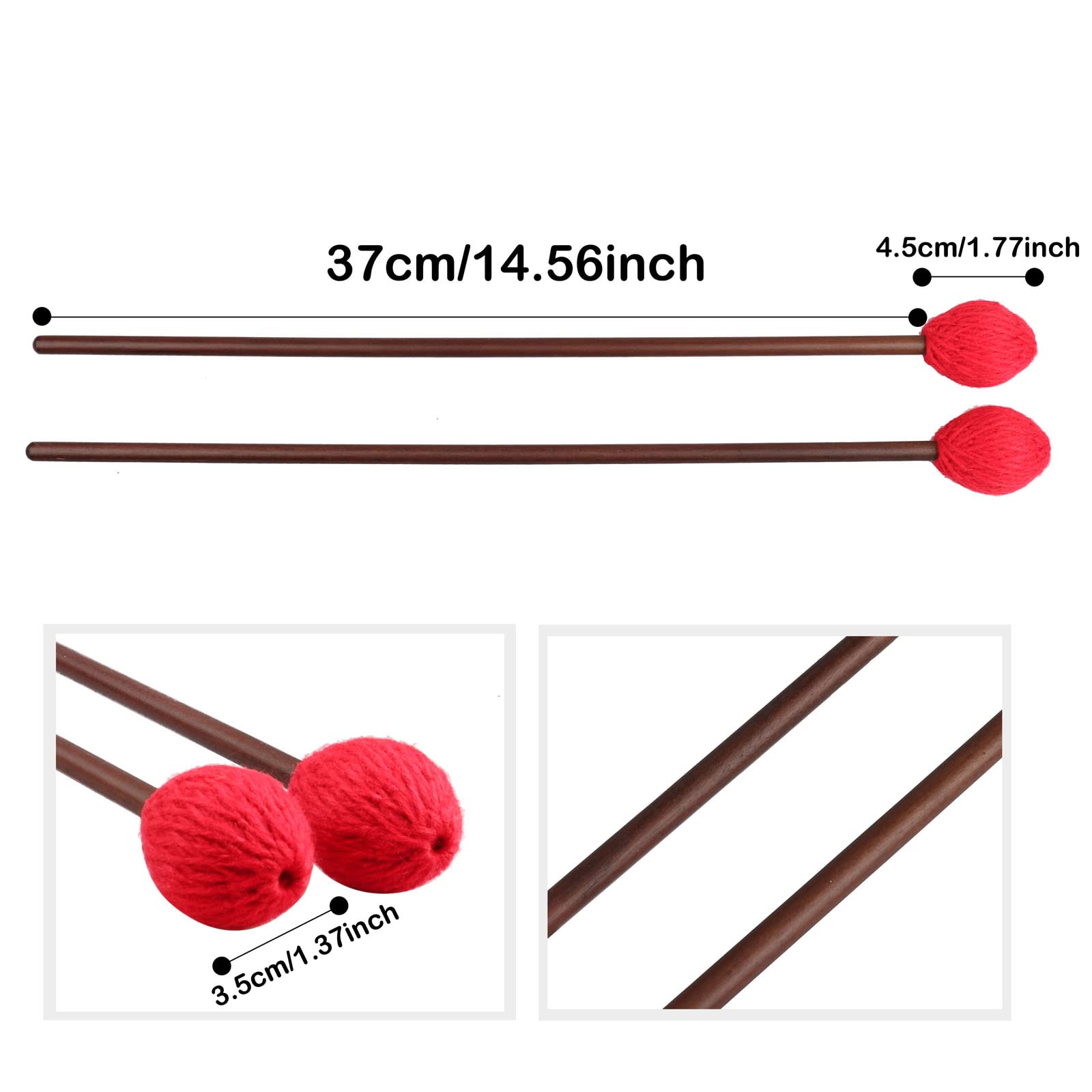Mr.Power Marimba Mallets Wood Handle Yarn Head With Maple Handle, Bass Percussion Instruments Sticks (Medium Hard Yarn Head, Red