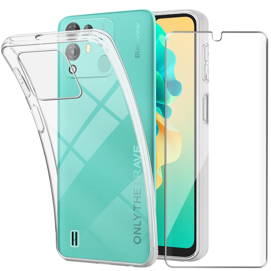 For Blackview A55 Pro Case With Tempered Glass Screen Protector Transparent Silicone Bumpers Anti Scratch Shockproof Protective