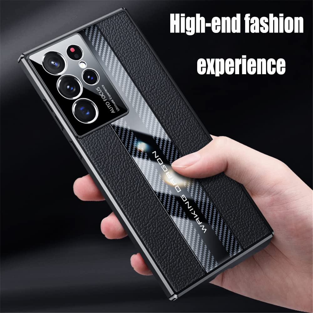 Lunivop Samsung Galaxy S22 Ultra 5G Phone Case TPU Carbon Fiber Leather Red 6.8 inch Shockproof