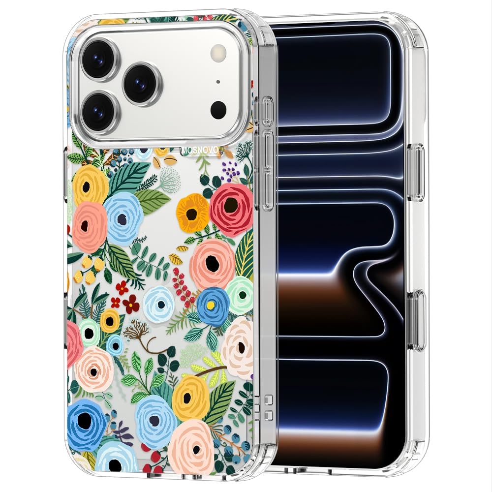 MOSNOVO for iPhone 17 Pro Max Case | Military Grade 6.6ft Drop Tested | Camera Control | Clear with Pastel Floral Garden Design
