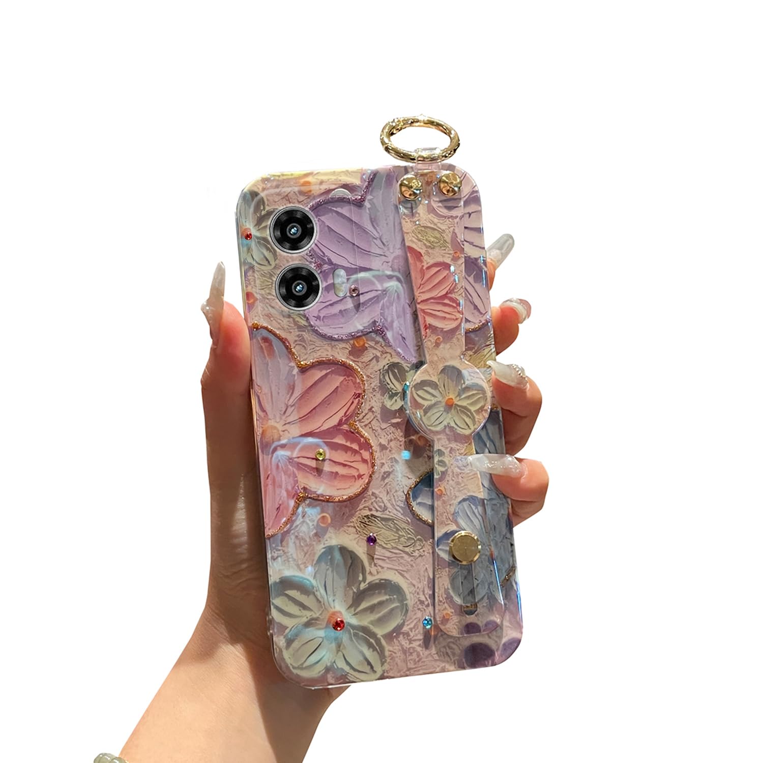 Lastma for Motorola Moto G 5g 2024 Case, G Play 5g 2024 Case 6.6 [Not 4g] with Wrist Strap Stand Glitter Cute Kawaii Cartoon Pat