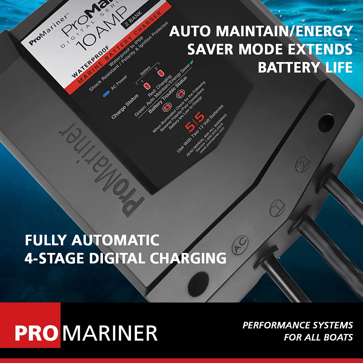 Promariner Batt Chgr, Promar1 Ds, 12V 10A, 2 Bank