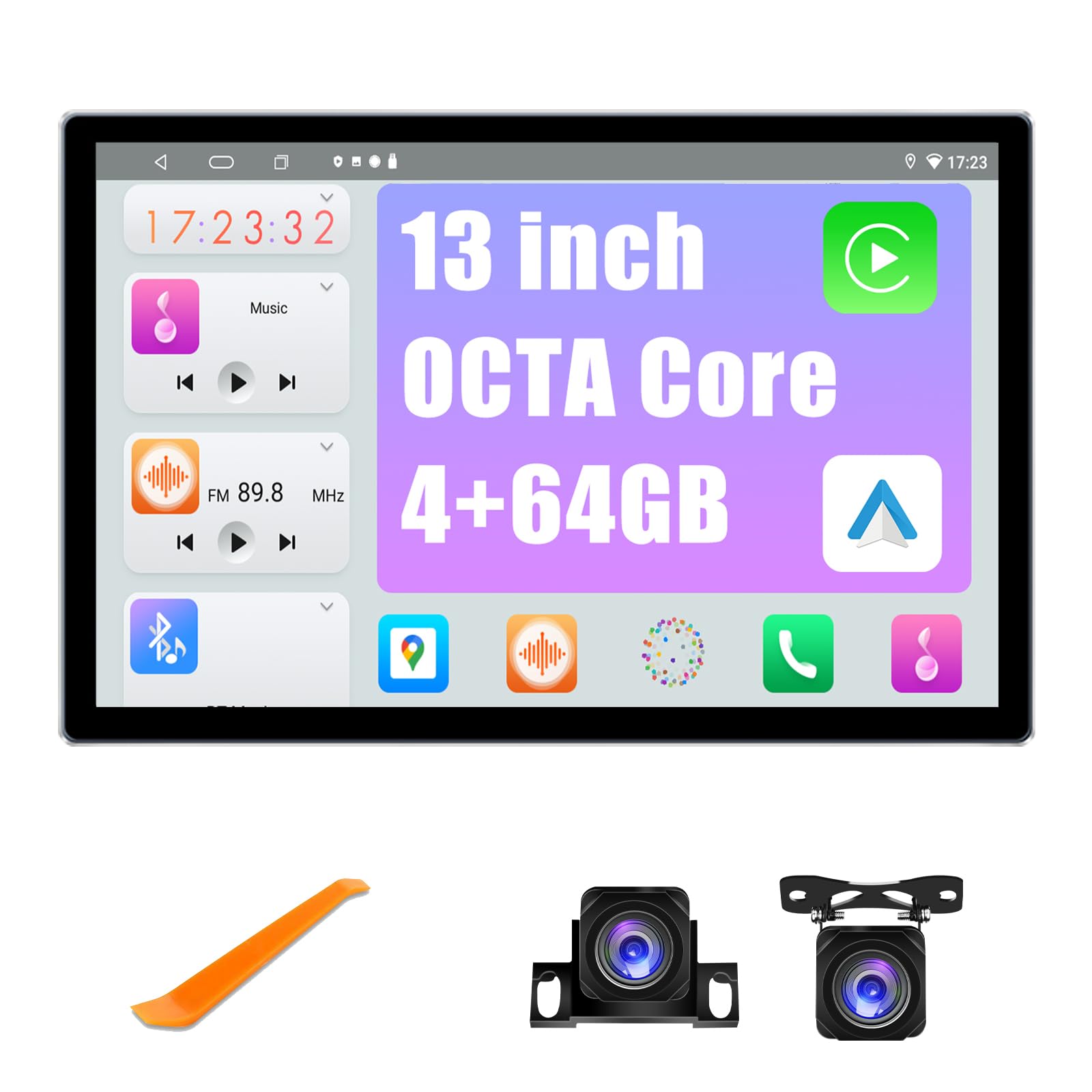 Jmance 4+64Gb 13 Inch Double Din Touch Screen Android Car Stereo With Front And Rear Camera Octa Core Android 11 Qled Bluetooth