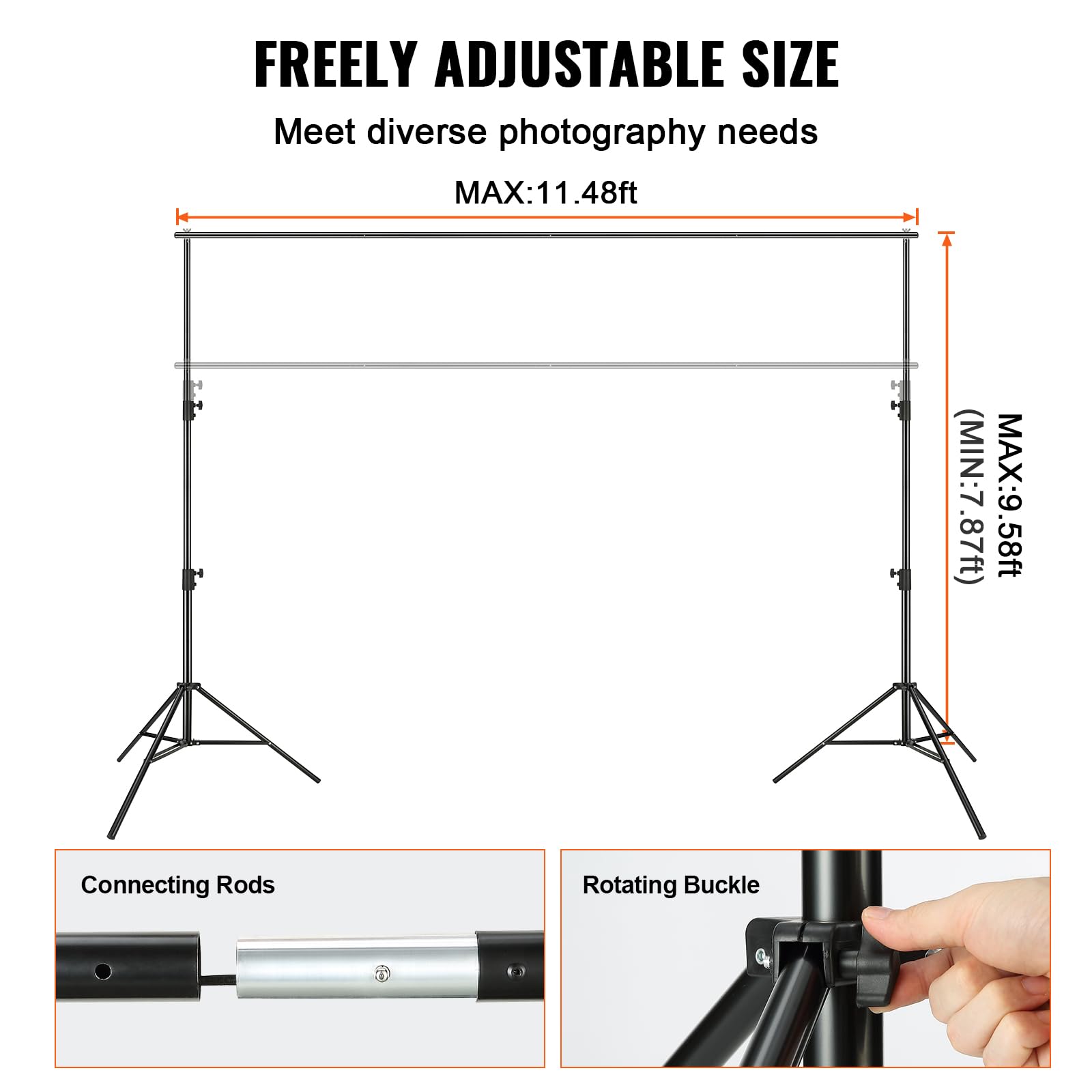 Vevor 12 X 10 Ft Heavy Duty Backdrop Stand, Height Adjustable Photography Backdrop Stand, Background Support System With 6 Clamp