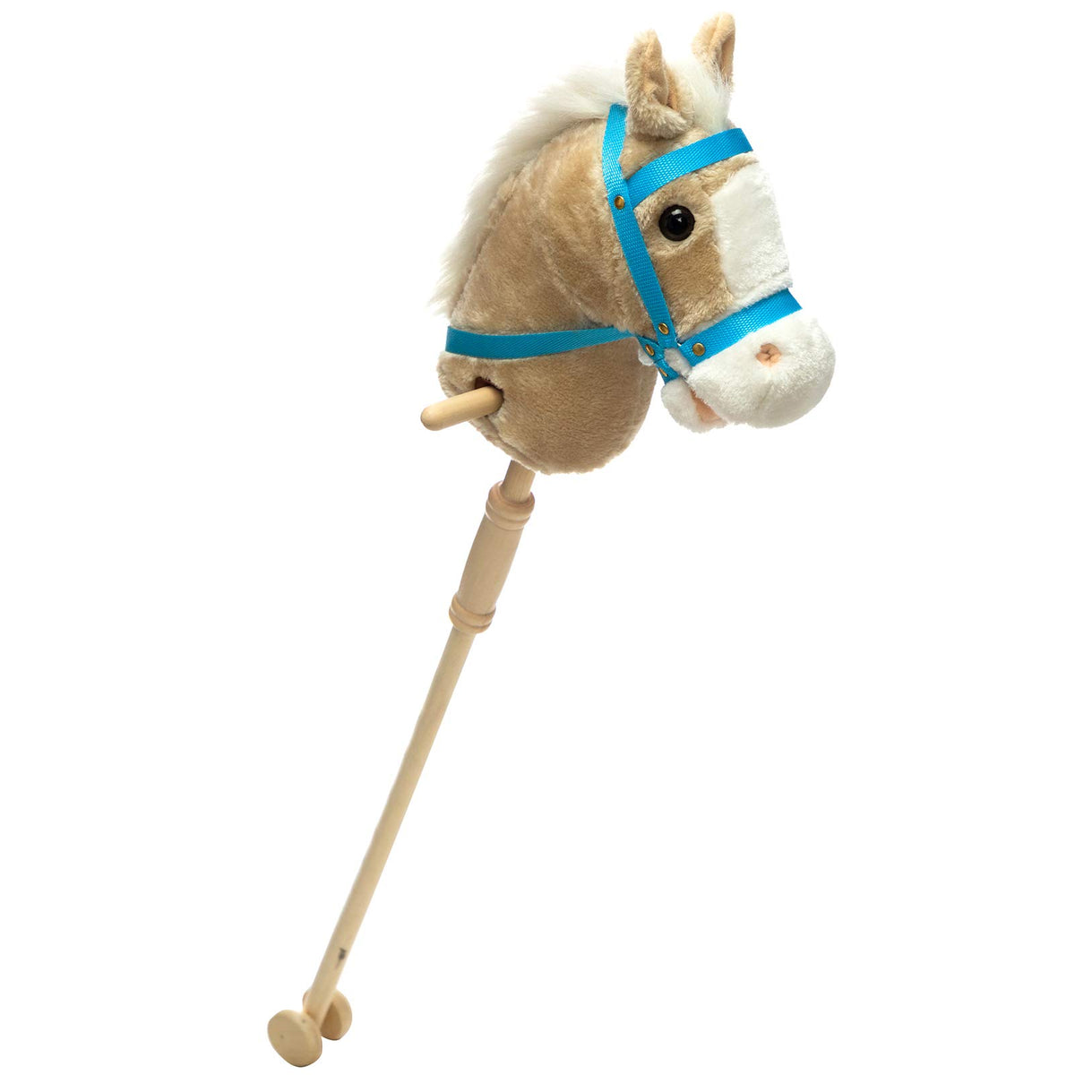 Hollyhome Outdoor Stick Horse With Wood Wheels Real Pony Neighing And Galloping Sounds Plush Toy Beige 36 Inches(Aa Batteries Re
