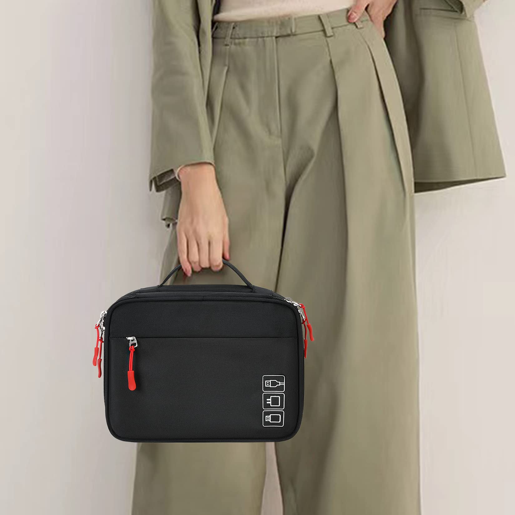 Mirlewaiy Travel Charger Cable Organizer Portable Electronics Accessories Carrying Bag Waterproof Cord Storage Case Double Layer