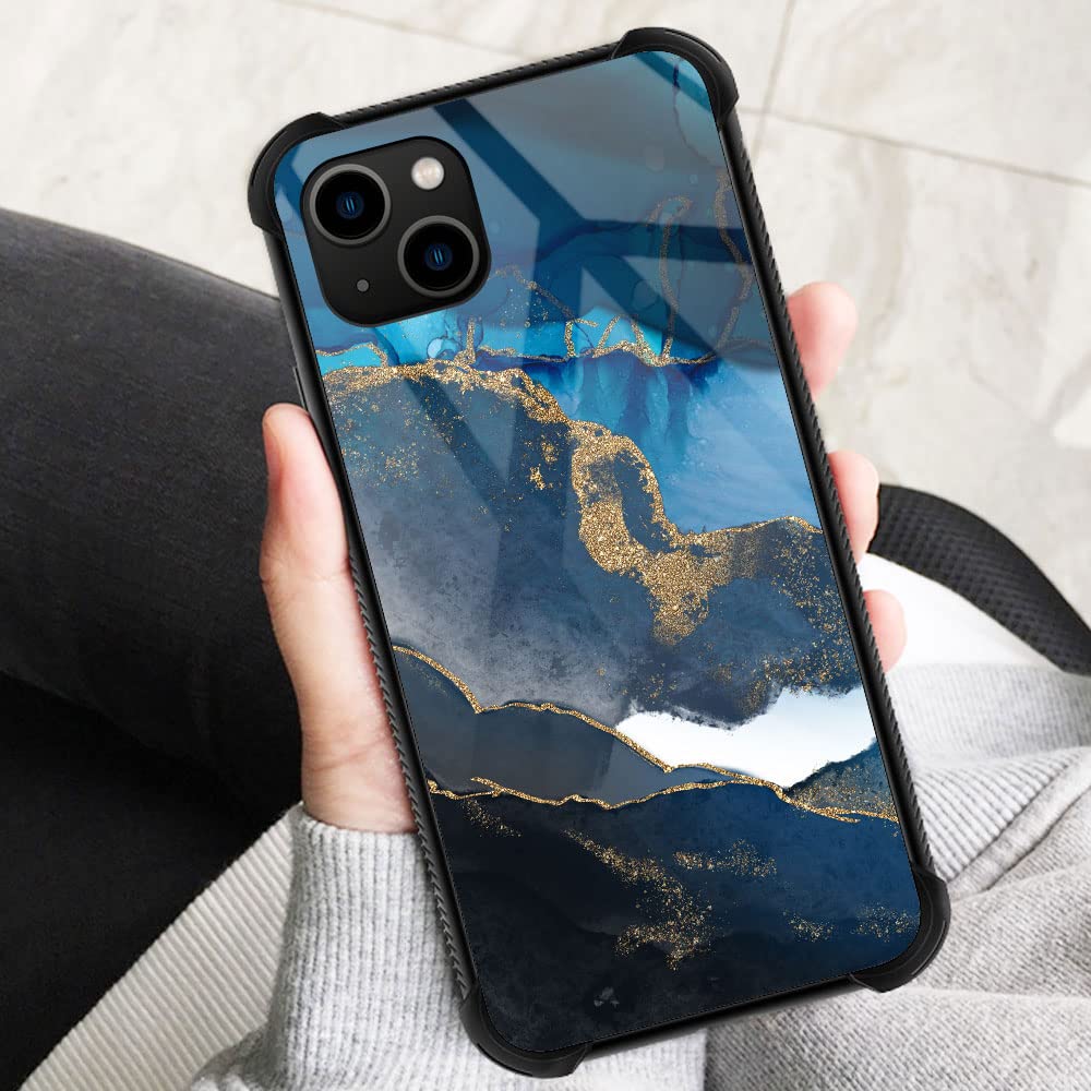 ZHEGAILIAN Phone Case Compatible iPhone 13 Pro Max Blue Marble Anti-Scratch Organic Glass Rubber 6.7 inch