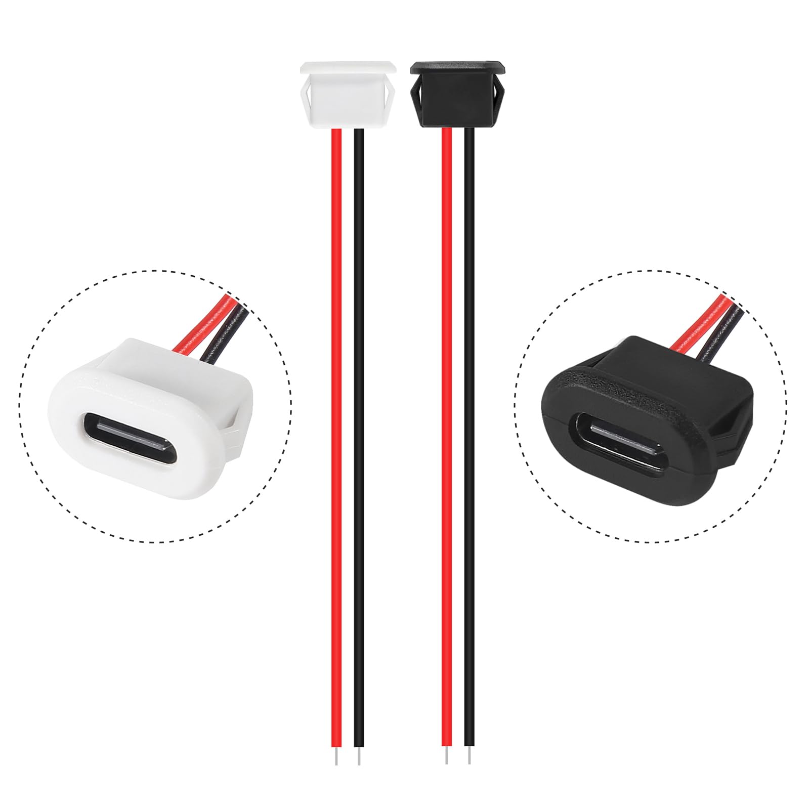 Xiitia 10Pcs Type C Female Chassis Waterproof 2P Solder Wire Type Usb C Pigtail Cable Extension Power Cable Usb C Plug To 2 Pin