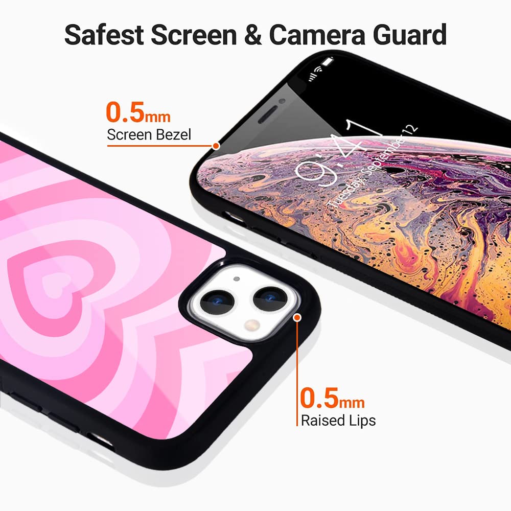 Idocolors Pink Love Heart Coffee Latte Printed Case Compatible With Iphone 13, Cute Soft Tpu Hard Back Scratch Resistant Ultra T