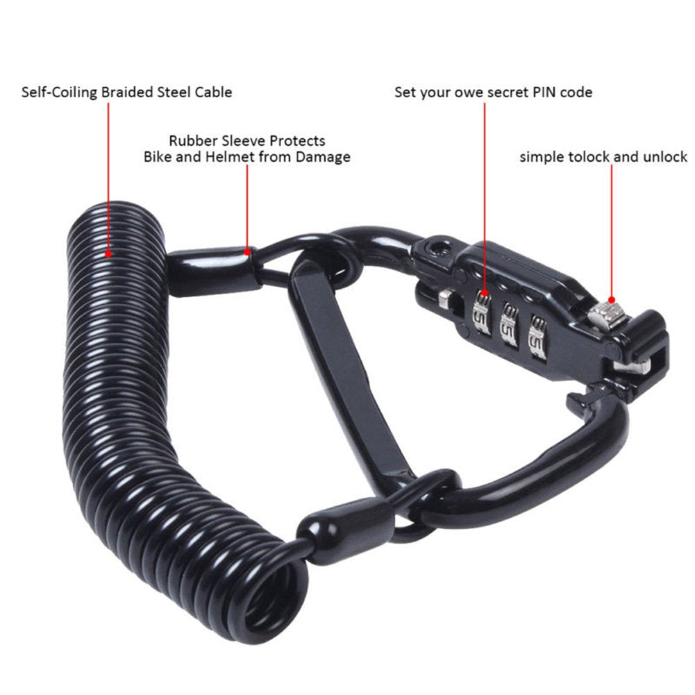 Little World Motorcycle Helmet Lock & Cable, Heavy Duty Universal Combination Lock Cable Caribeaner Lock Motorcycle Security Pin