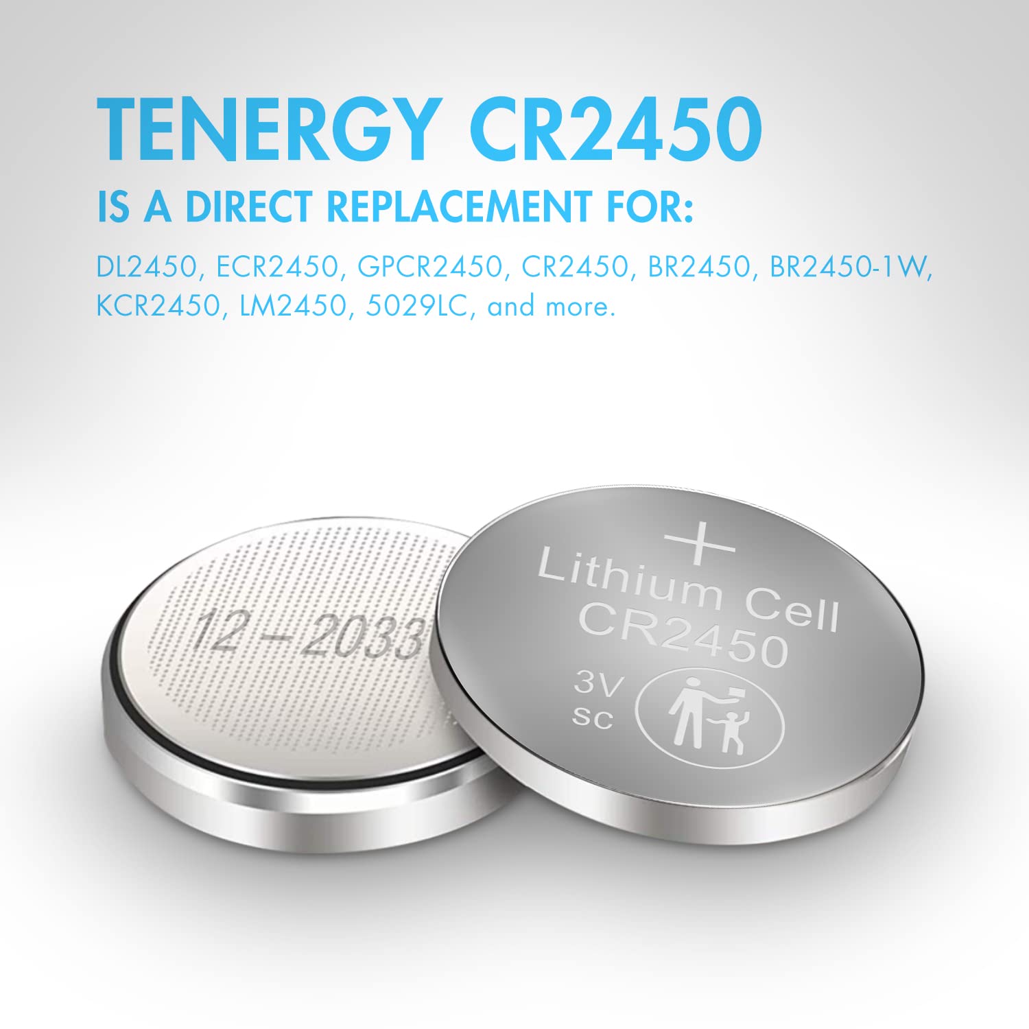 Tenergy Cr2450 Battery, 3V Lithium Coin Cell Battery For Car Key Fob, Remote Controllers, Garage Door Openers, Calculators, Ther