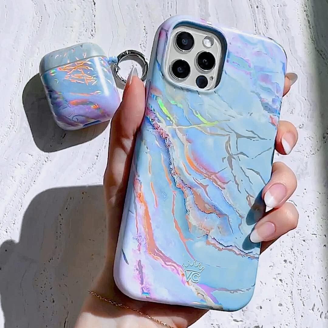 Velvet Caviar For Iphone 16 Pro Case Holographic Marble For Women [8Ft Shockproof]   Cute Phone Cover   Colorful Blue Pink