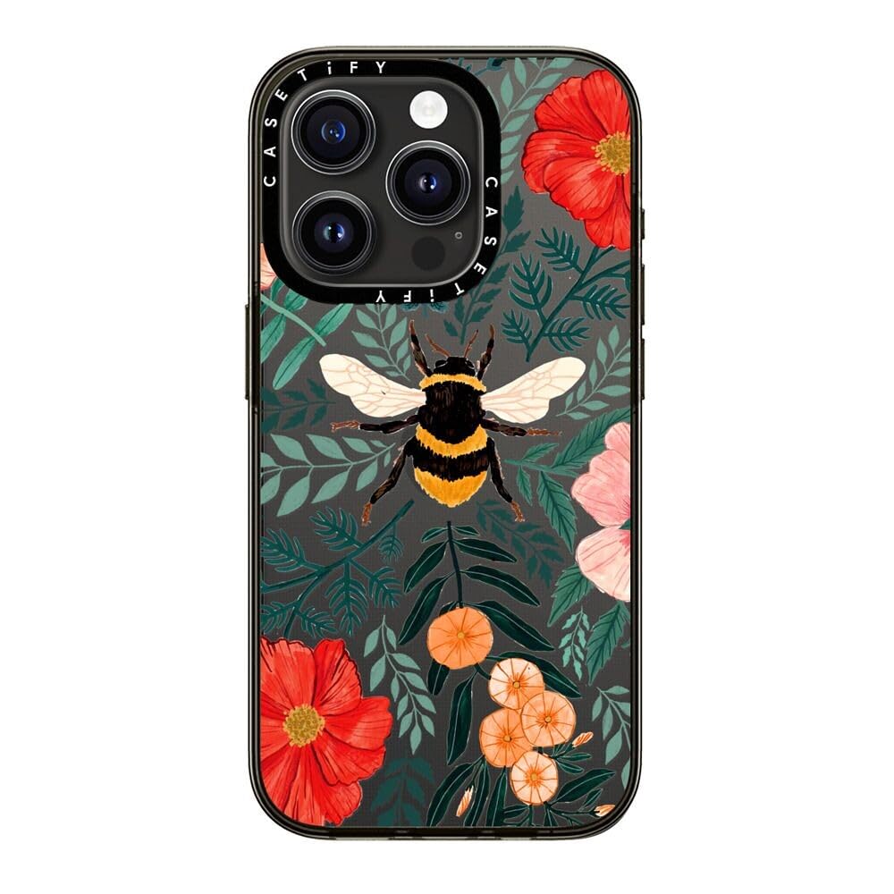 Casetify Compact Iphone 15 Pro Case [2X Military Grade Drop Tested / 4Ft Drop Protection]   Bee In The Flowers   Clear Black