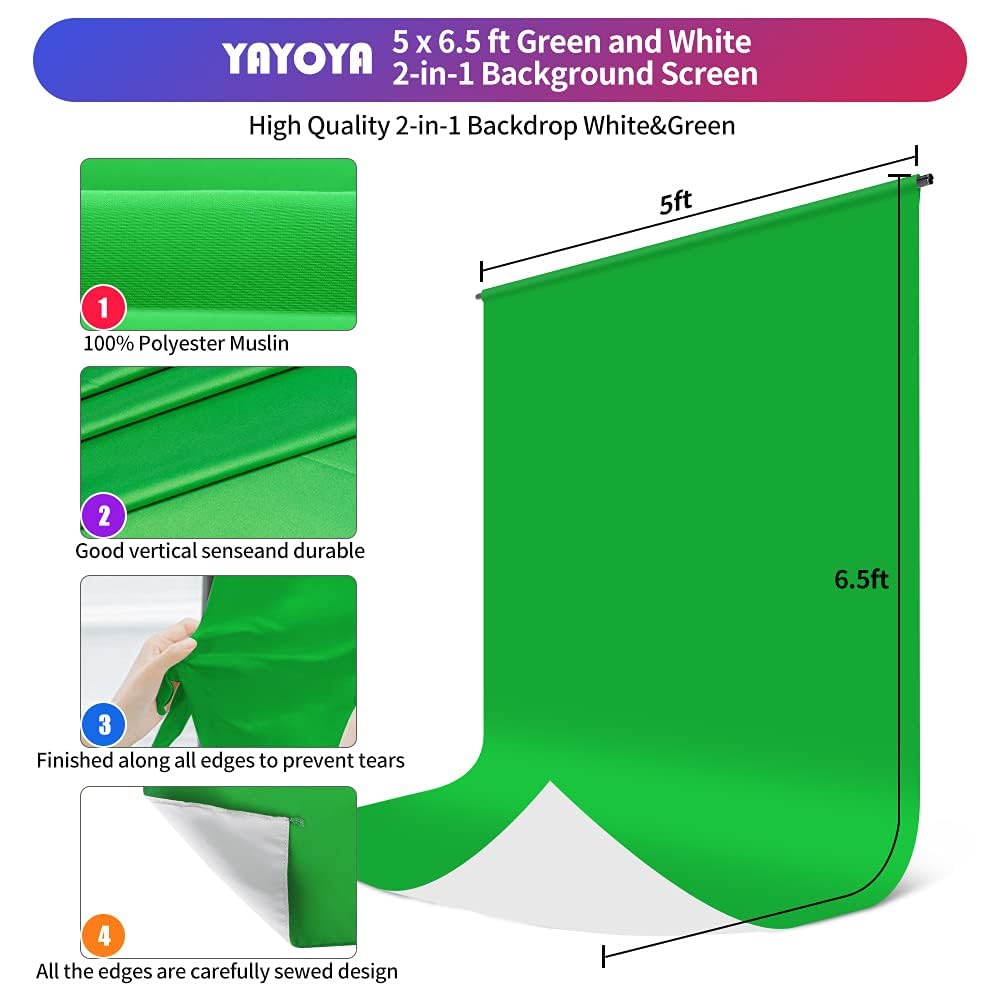 White Green Screen Backdrop With Stand, 5X6.5Ft Small Green Screen Zoom Backdrops, Greenscreen Background With Stand For Streami