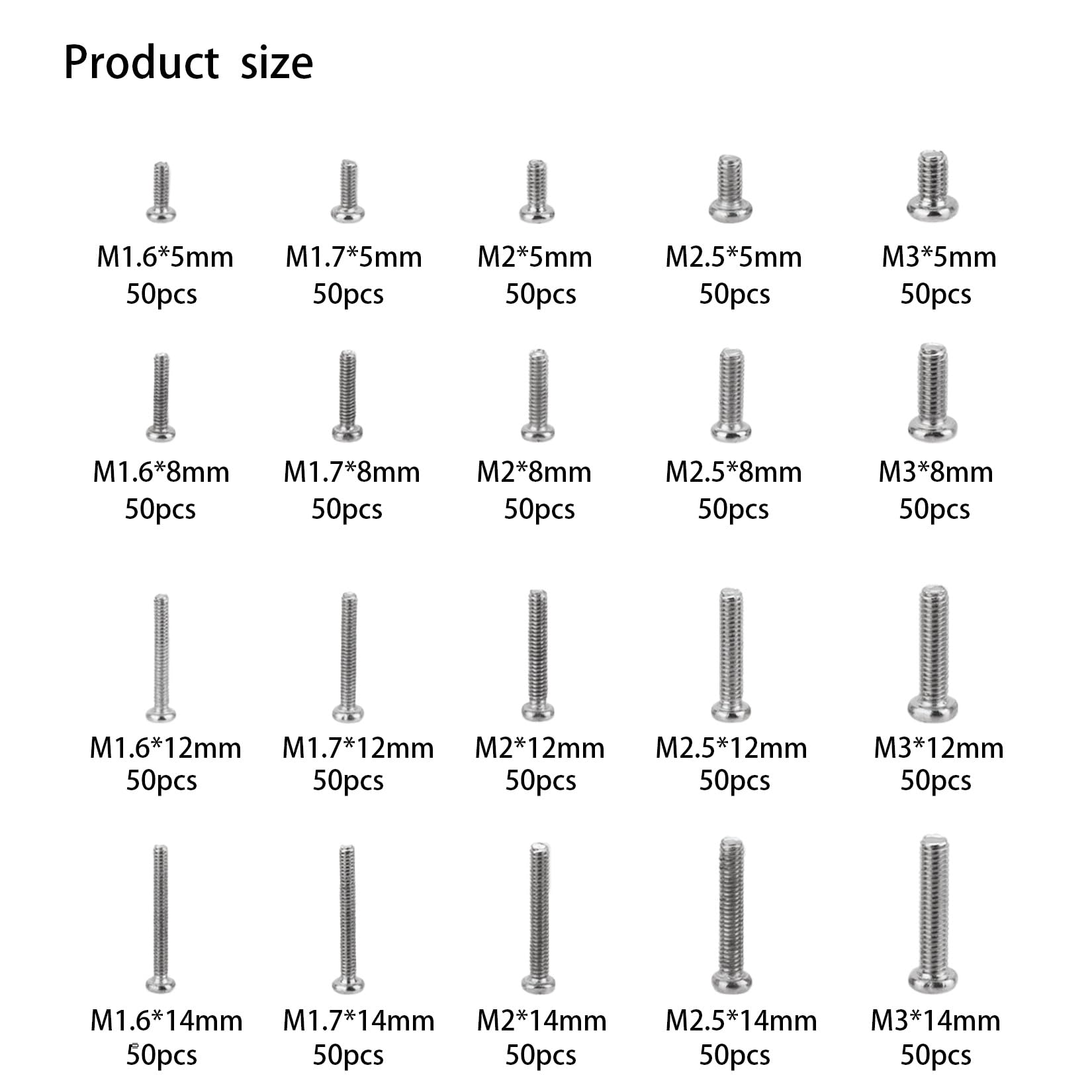 Woshilaods 1000 Pcs Tiny Screws For Electronics, M1.6 M1.7 M2 M2.5 M3 Round Head Mini Screws, Replacement Computer Screws, Small