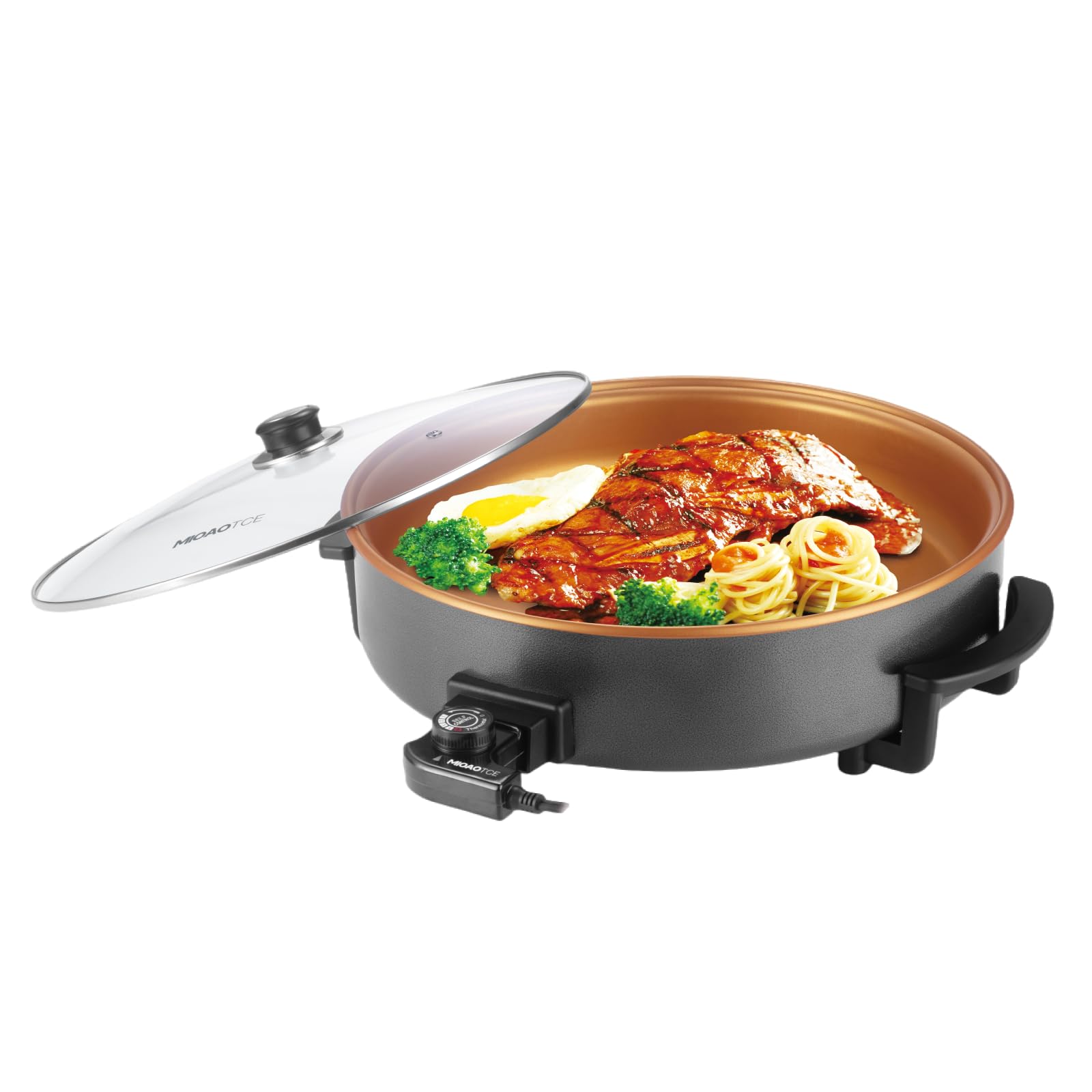 MIOAOTCE 16 Extra Large Electric Skillet with lid, Ceramic Nonstick Coating Electric Frying Pan, 1500W Quick & Even Heating, 5 