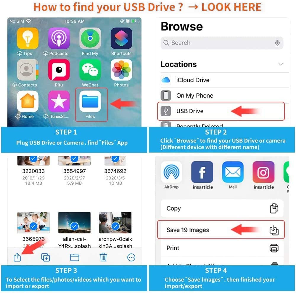 Lightning To Usb Camera Adapter Apple Mfi Certified Lightning Female Usb 3.0 Otg Cable Adapter Compatible With Iphone/Ipad, Supp