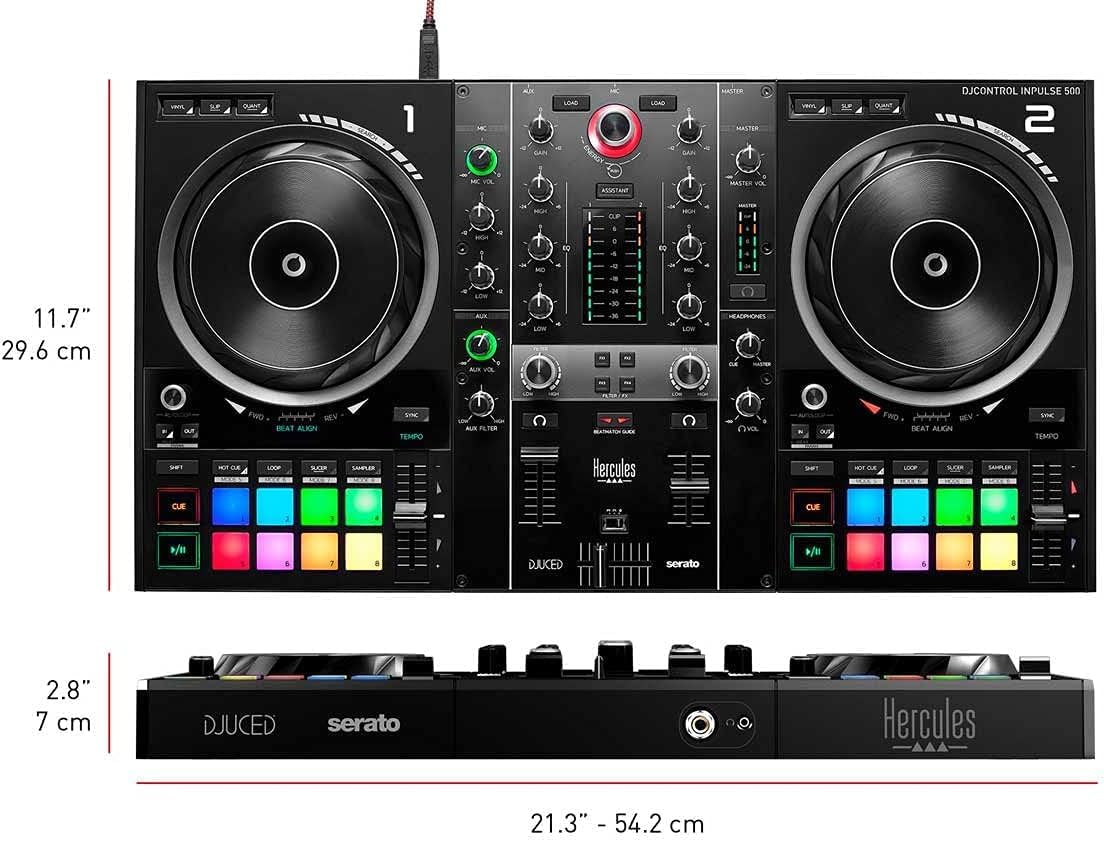 Hercules Djcontrol Inpulse 500 Mk2 2-Channel Dj Controller Bundle With Case, Trs-To-Rca Breakout Cable, And Austin Bazaar Polish