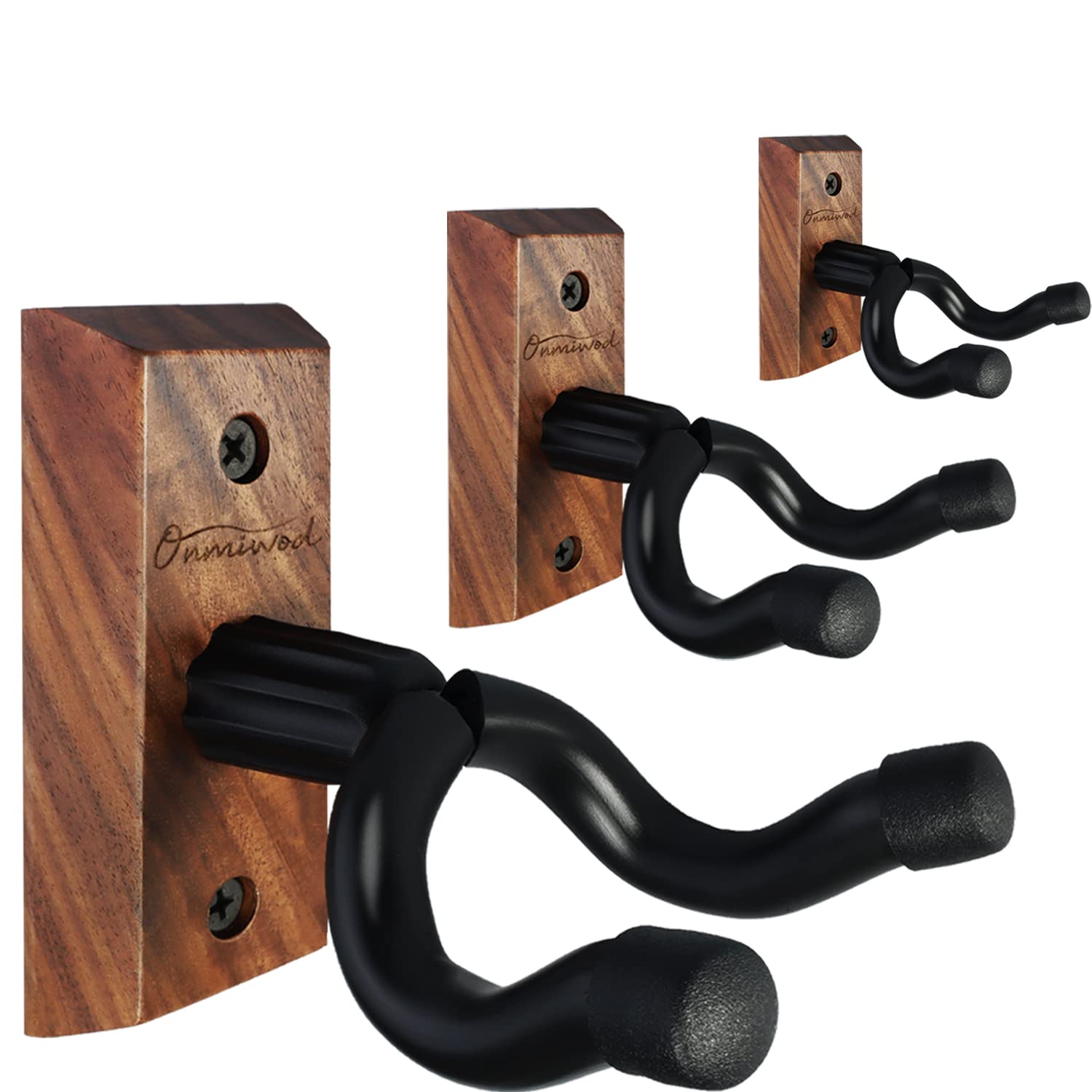 Guitar Wall Mount 3 Pack, Black Walnut Wood Guitar Hanger, U Shaped Guitar Wall Hanger Mount, Guitar Holder Hook Stand Wall For