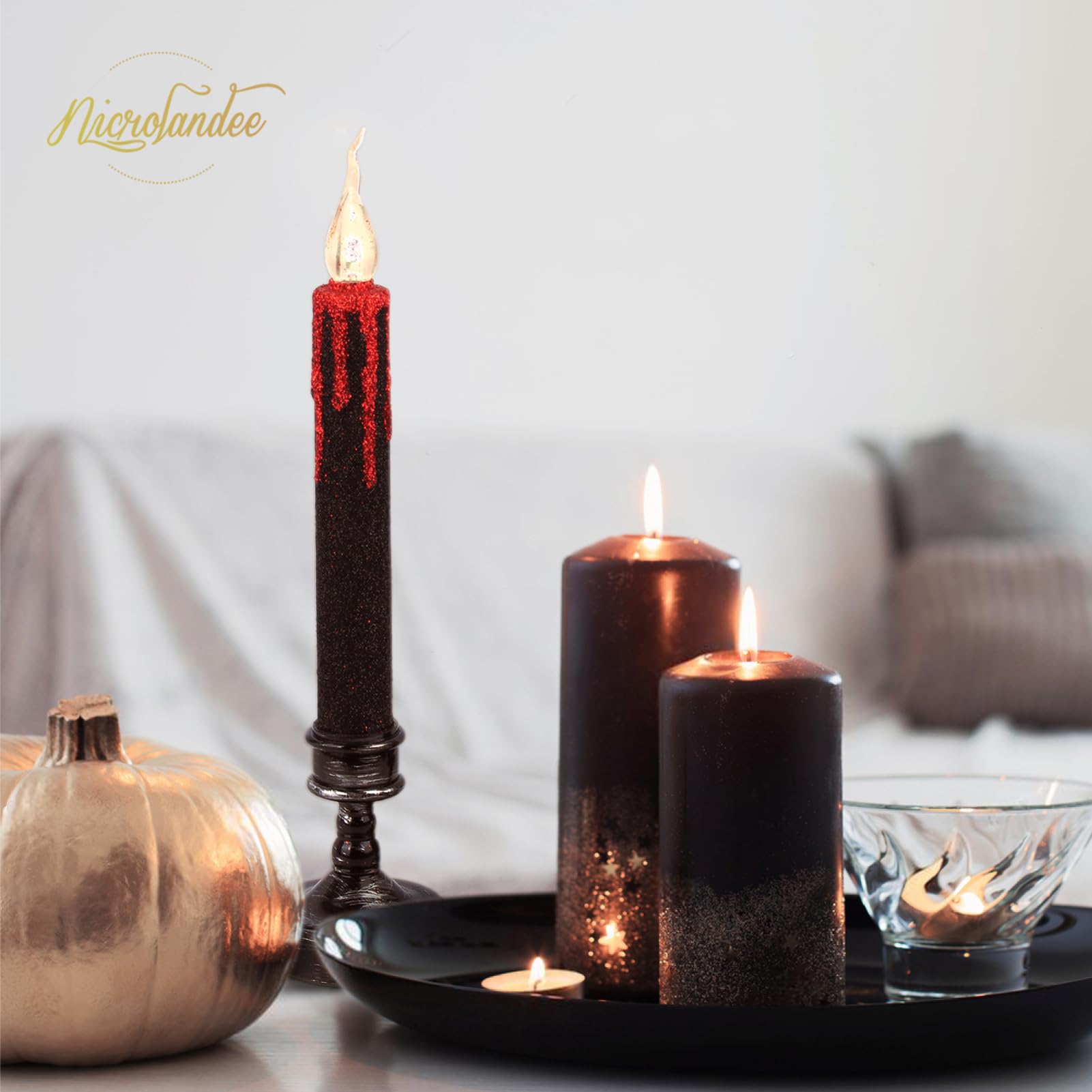 Nicrolandee 2Pcs Blood Dripping Flameless Candles Led Taper Candle With Remote Control And Battery Operated, Amber Warm Yellow F