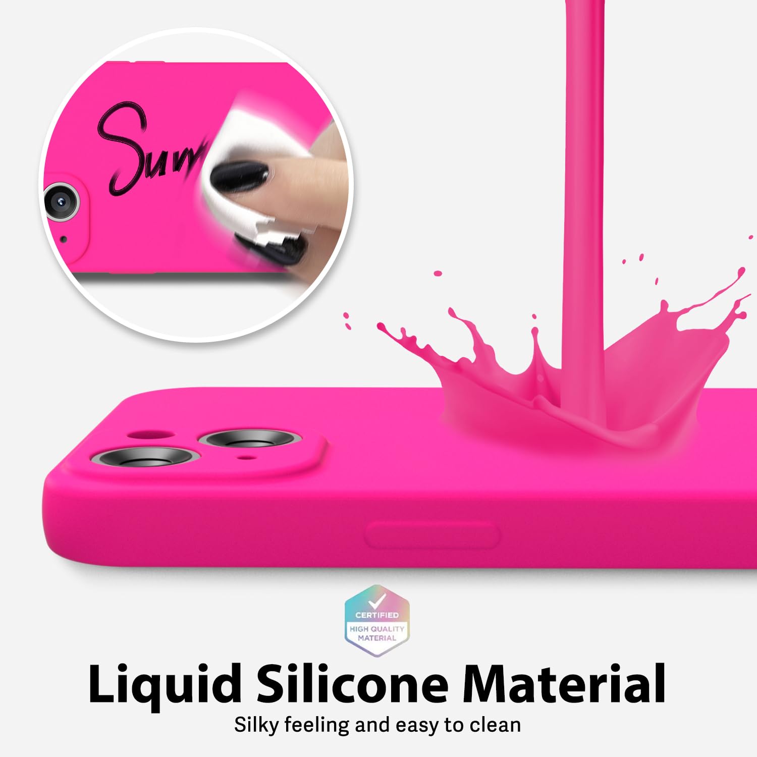 Oakxco For Iphone 15 Plus Phone Case Liquid Silicone, Neon Bright Solid Color, Thin Slim Soft Rubber Gel Matte Tpu Plain Simple