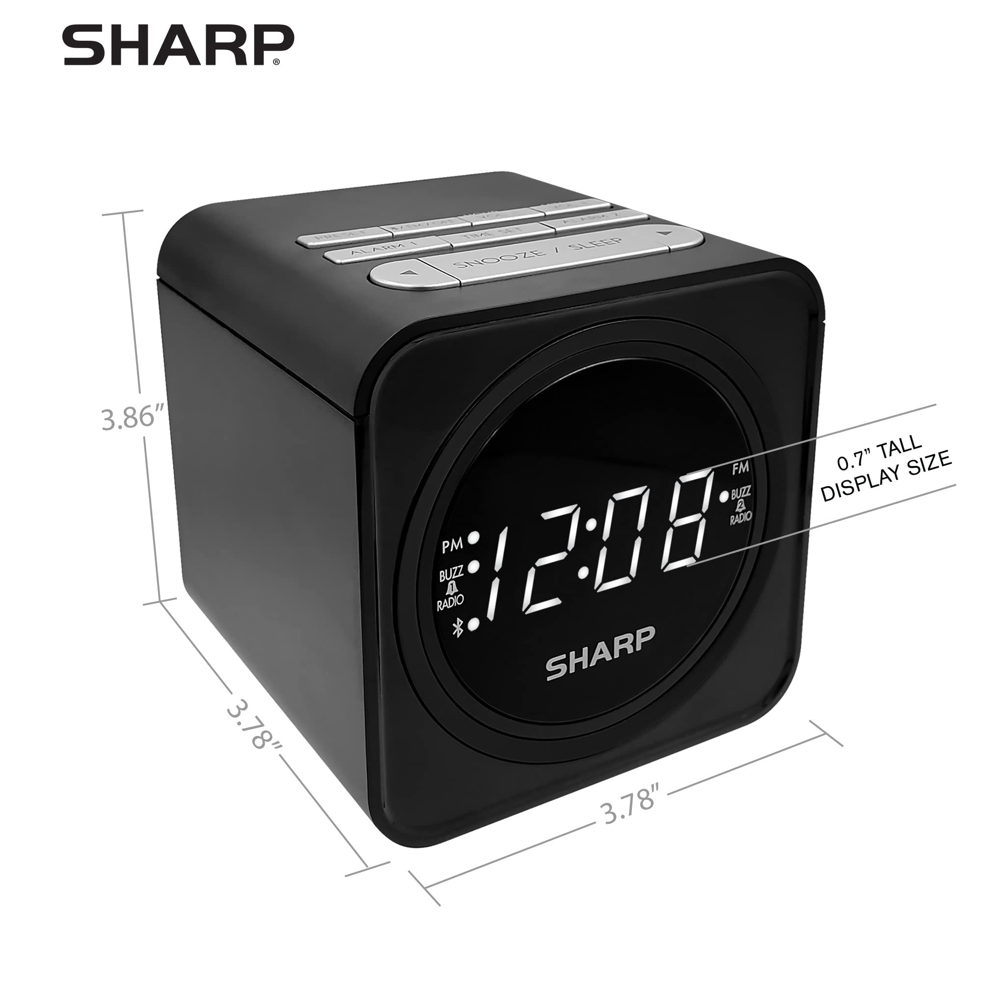 Sharp FM Clock Radio with Bluetooth Speaker, FastCharge 2 amp USB Charge Port, Wake to Alarm or Radio, Dual Alarms, Easy to Read LED White Display, Simple to Use, Easy to Read at a Glance