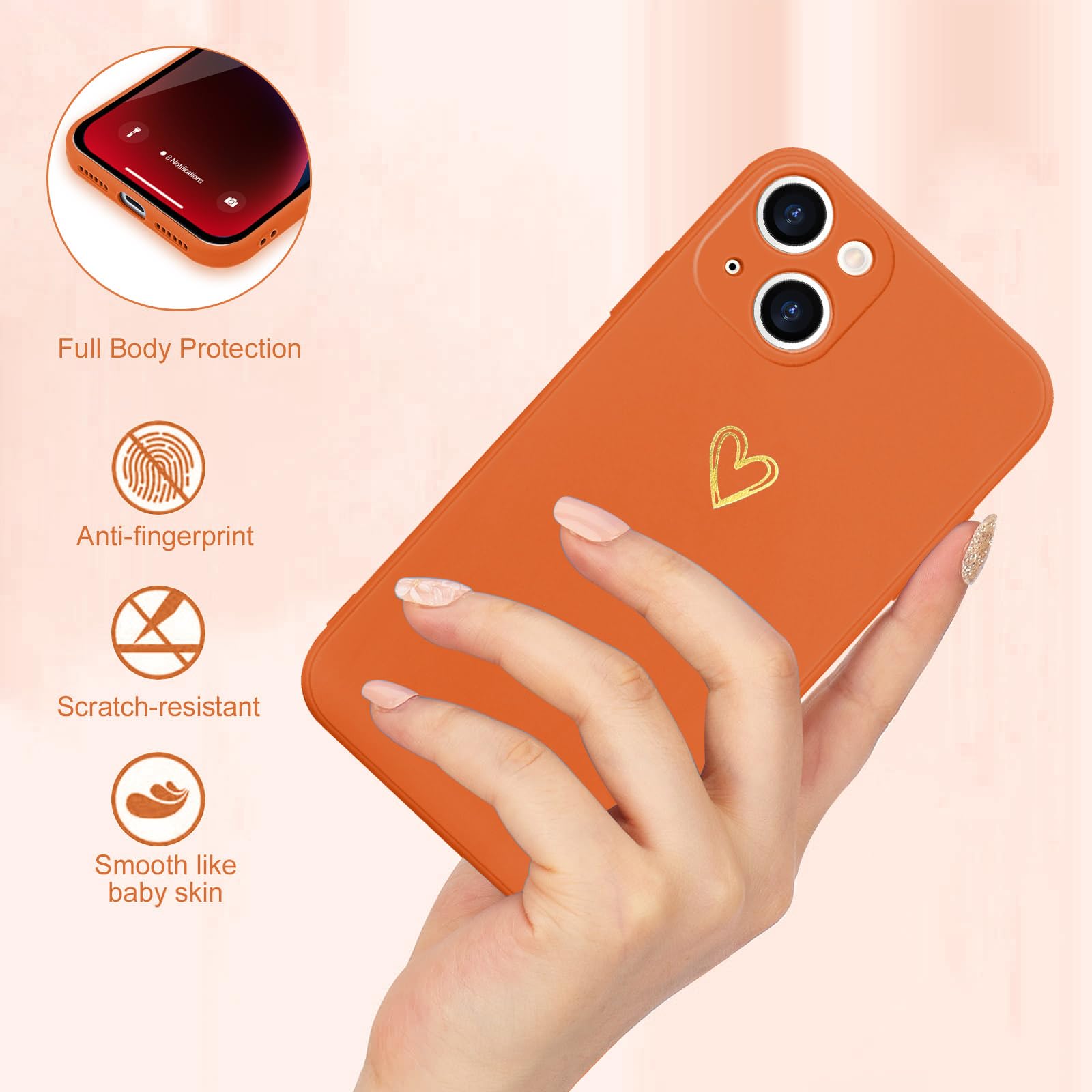 Wirvyuer For Iphone 14 Case Cute Slim Shockproof Phone Case With Wireless Charging Support And Protection, Orange