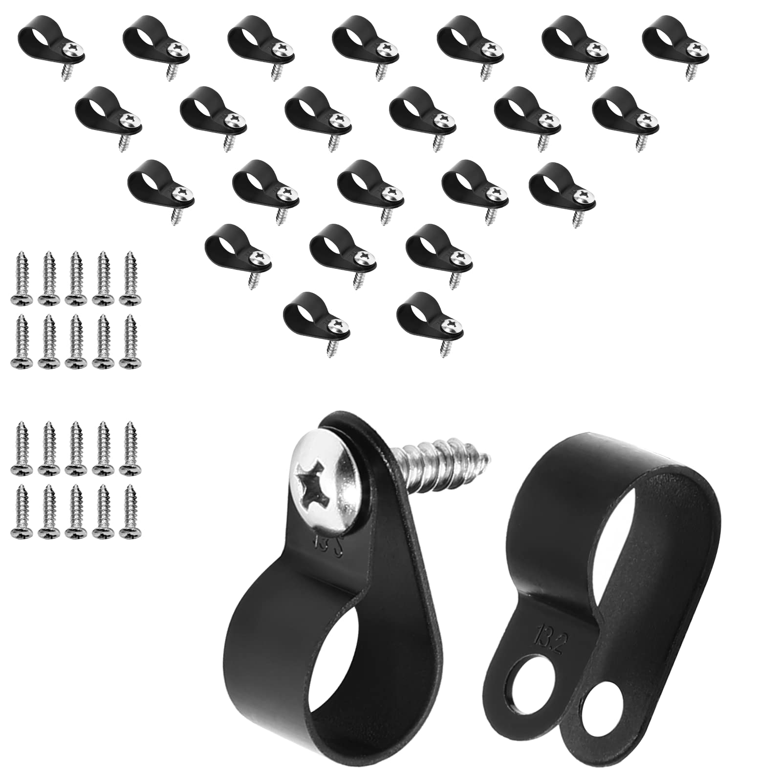 Suiwotin 120Pcs 1/2 Inch R Type Cable Clamps, Nylon Wire Cable Clips With M4 Screws, Screw Mounting Cord Fastener Clips, Wire Co