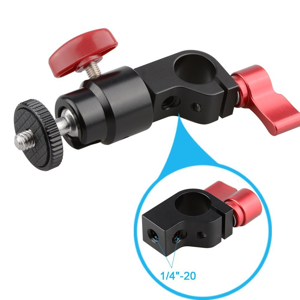 Camvate 15Mm Rod Clamp & Ball Head Mount Adapter With 1/4'' 20 Thread To Attach Diy Accessories(Red, 2 Pieses)   1783