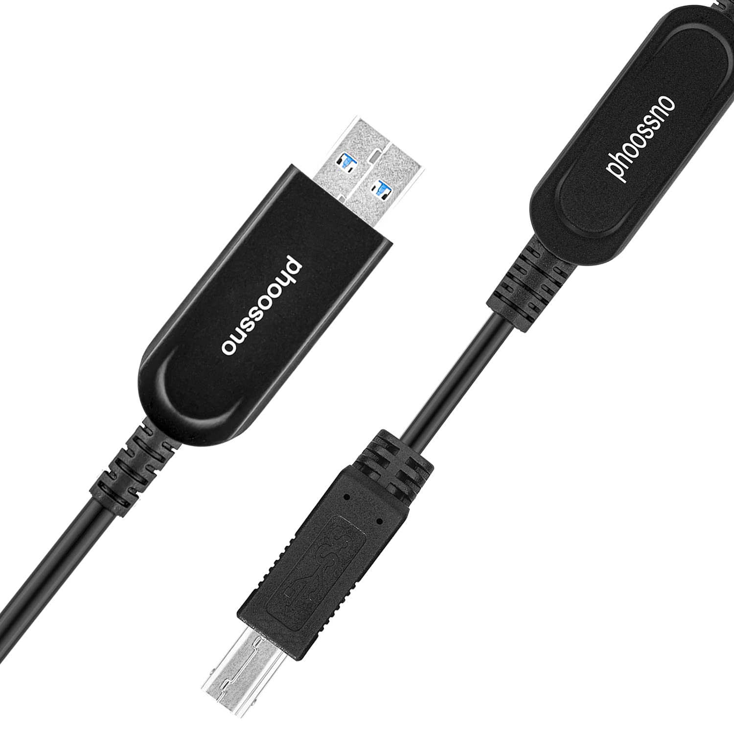 Phoossno Usb 3.0 A To B Extension Cable Active Optical Usb 10Gbps 50Ft 15M Backward Usb2.1 And Usb 1.1 Compatible With Camera Pr