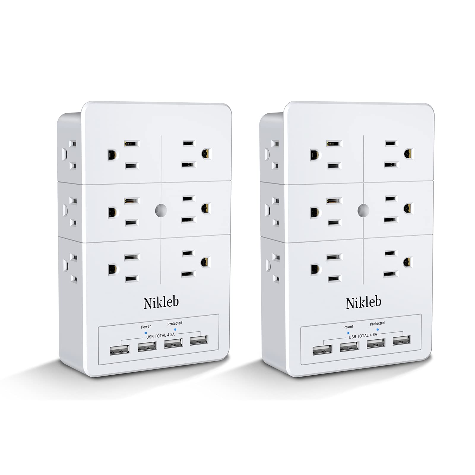 Surge Protector Nikleb 2 Pack, Multi Outlet Plug With 4 Usb, Wall Charger Box Multiports Total 4.8A, Electrical Outlet Splitter,
