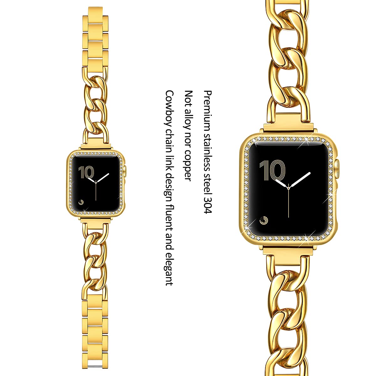 Dilando Cool Chain Metal Link Bands Compatible With Apple Watch 40Mm 38Mm 41Mm 42Mm 44Mm 45Mm Women Men, Gold Stainless Steel Br