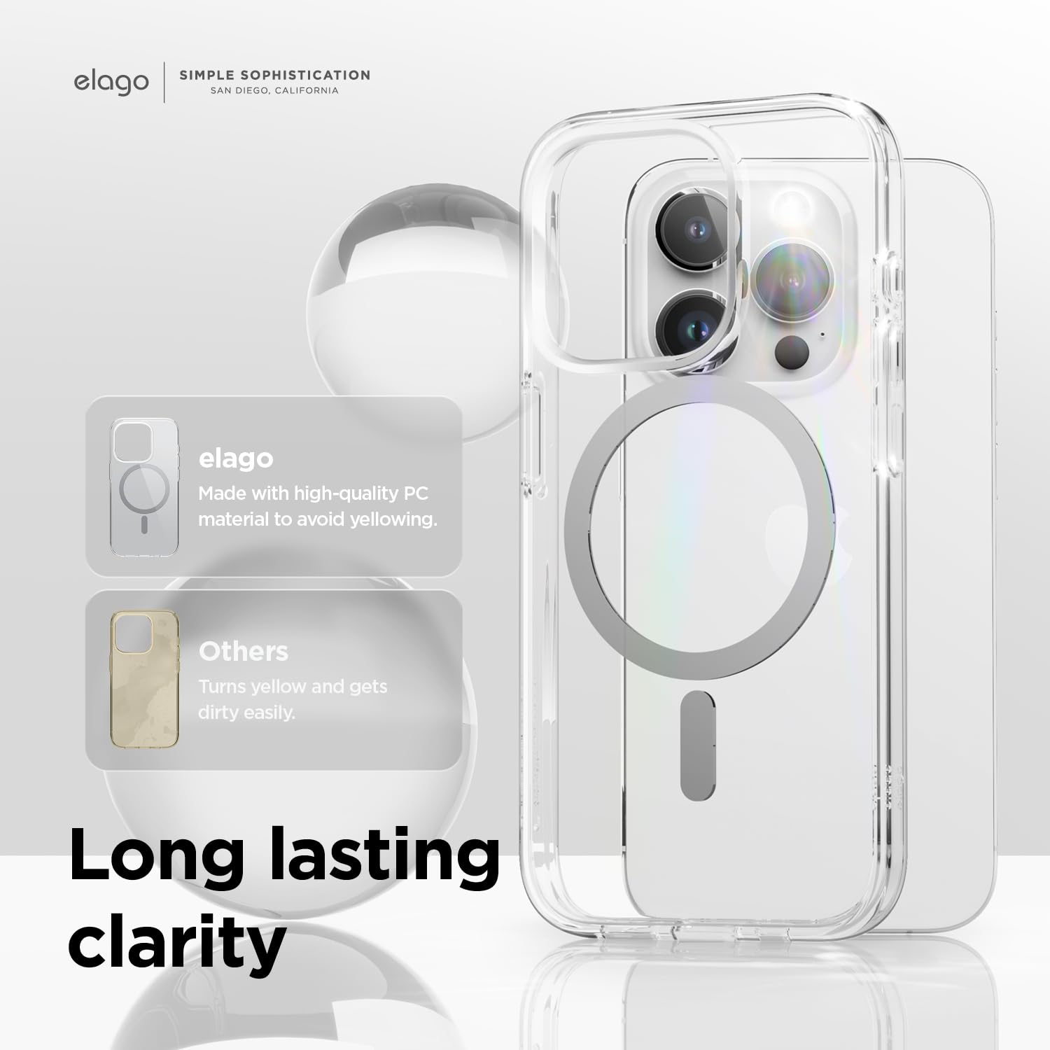Elago Magnetic Hybrid Clear Case Compatible With Iphone 15 Pro Case, Compatible With Magsafe, 6.1, Us Military Grade Drop Protec