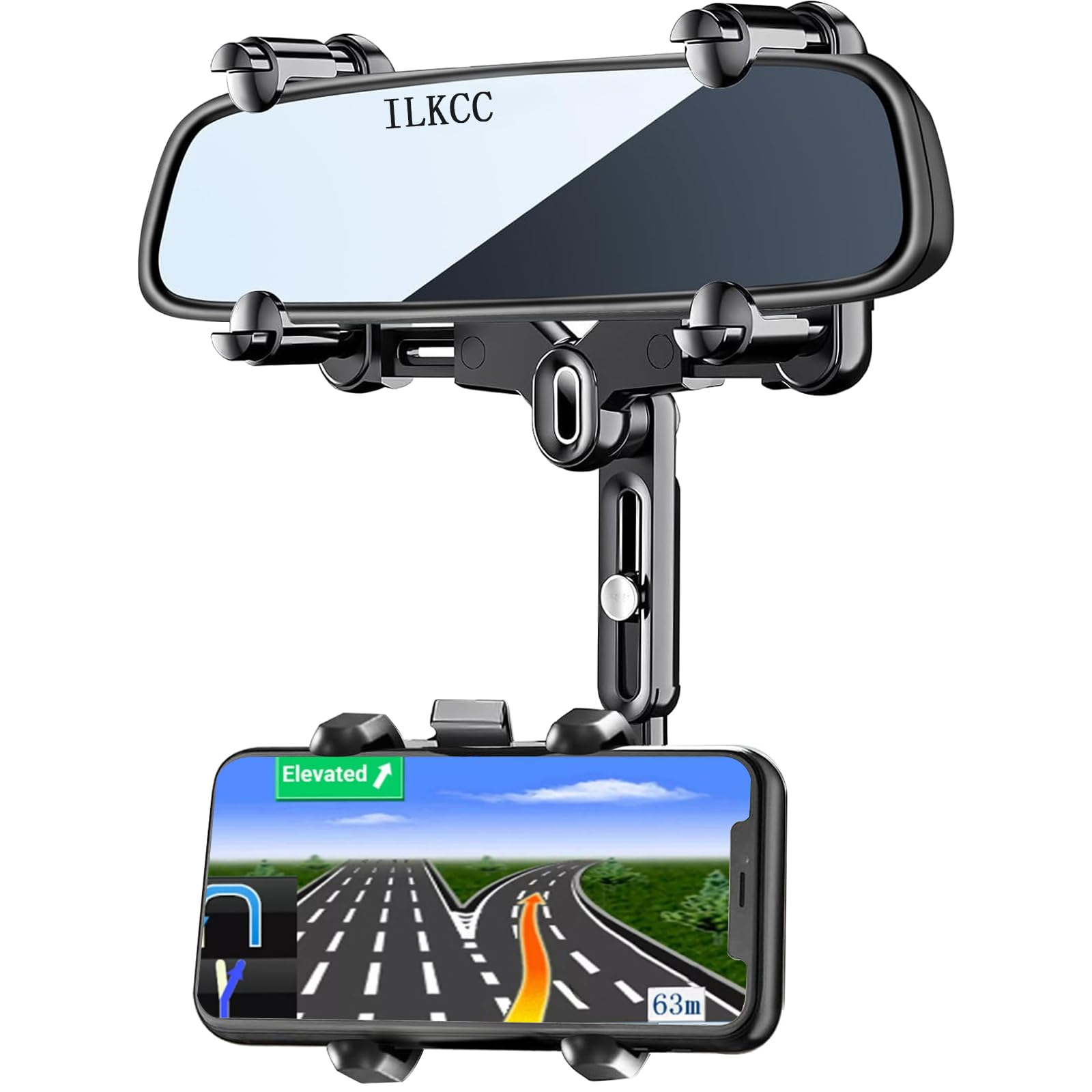 Ilkcc Rearview Mirror Phone Holder For Car, 360 Rotating And Retractable Multifunctional Rear View Phone Mount, Upgraded Four Co