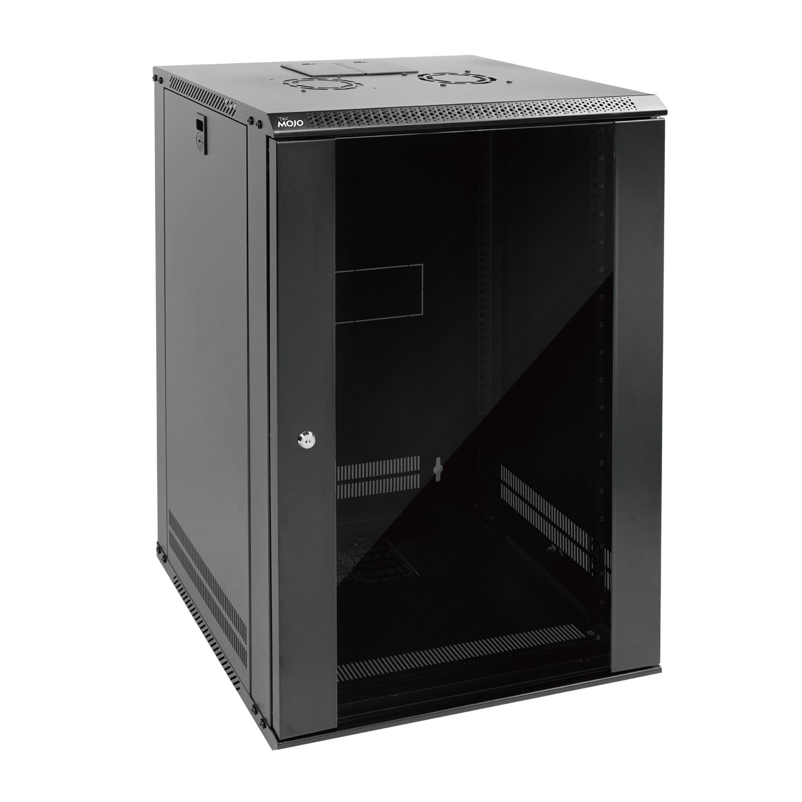 Tecmojo 18U Wall Mount Rack Network Cabinet For 19'' It Equipment,With Lockable Glass Door And Side Panels,Cooling Fan,Black,17.