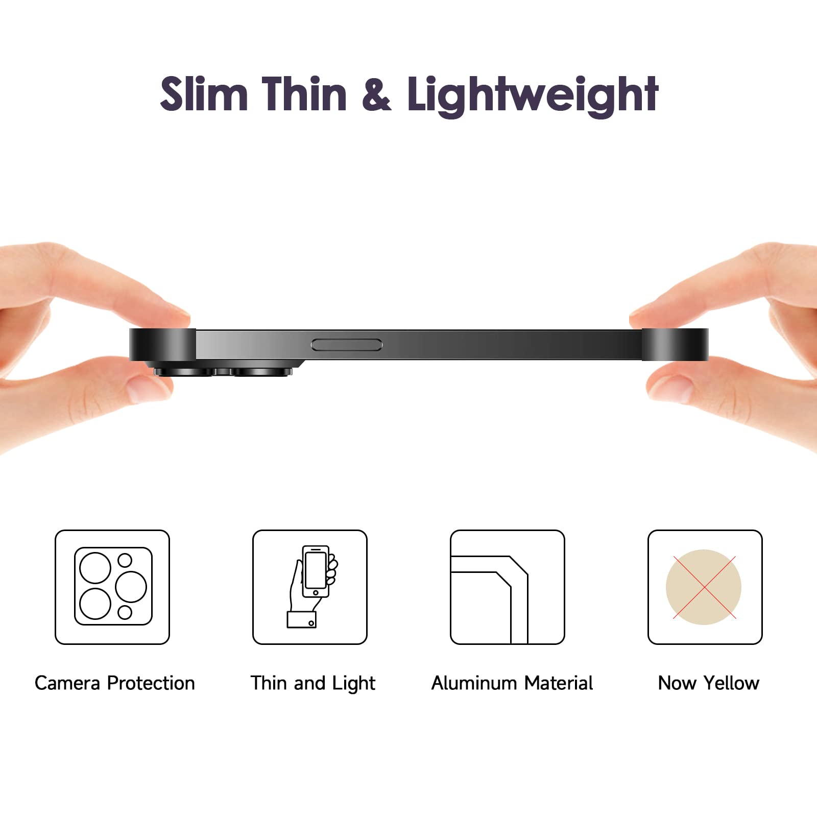 Losin Compatible With Iphone 15 Pro Max Case With Camera Lens Protector, Aluminum Metal Frameless, Borderless Design, Slim Thin