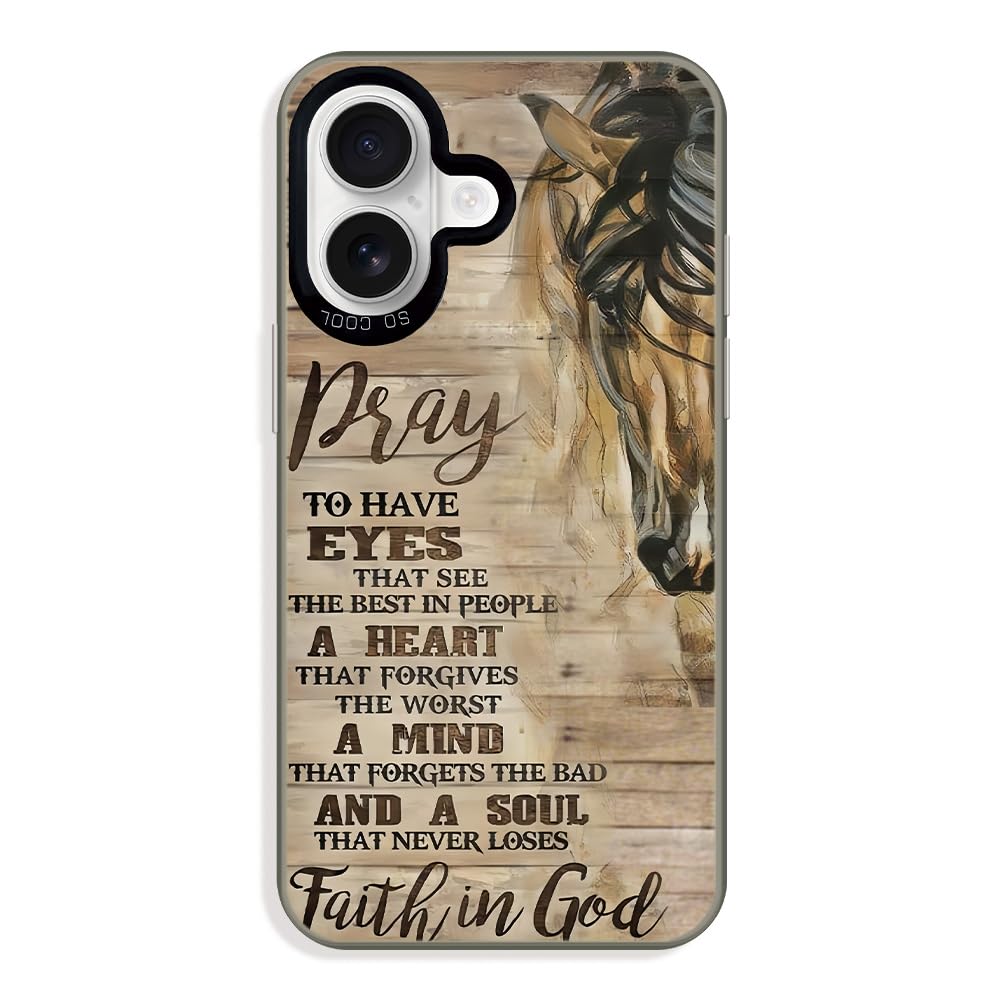 Wesbdn Horse Wood Grain Phone Case Compatible With Iphone 16 - Faith In God - Non-Drop Cover - Shockproof Protective Case