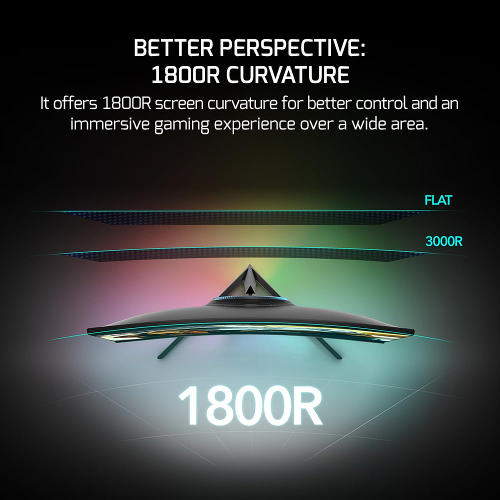 Gamepower T40 23.6 Inch Curved Gaming Monitor, 180Hz 1080P Display, 0.5Ms Response Time, Va Panel, Amd Freesync, Hdr Support, 12