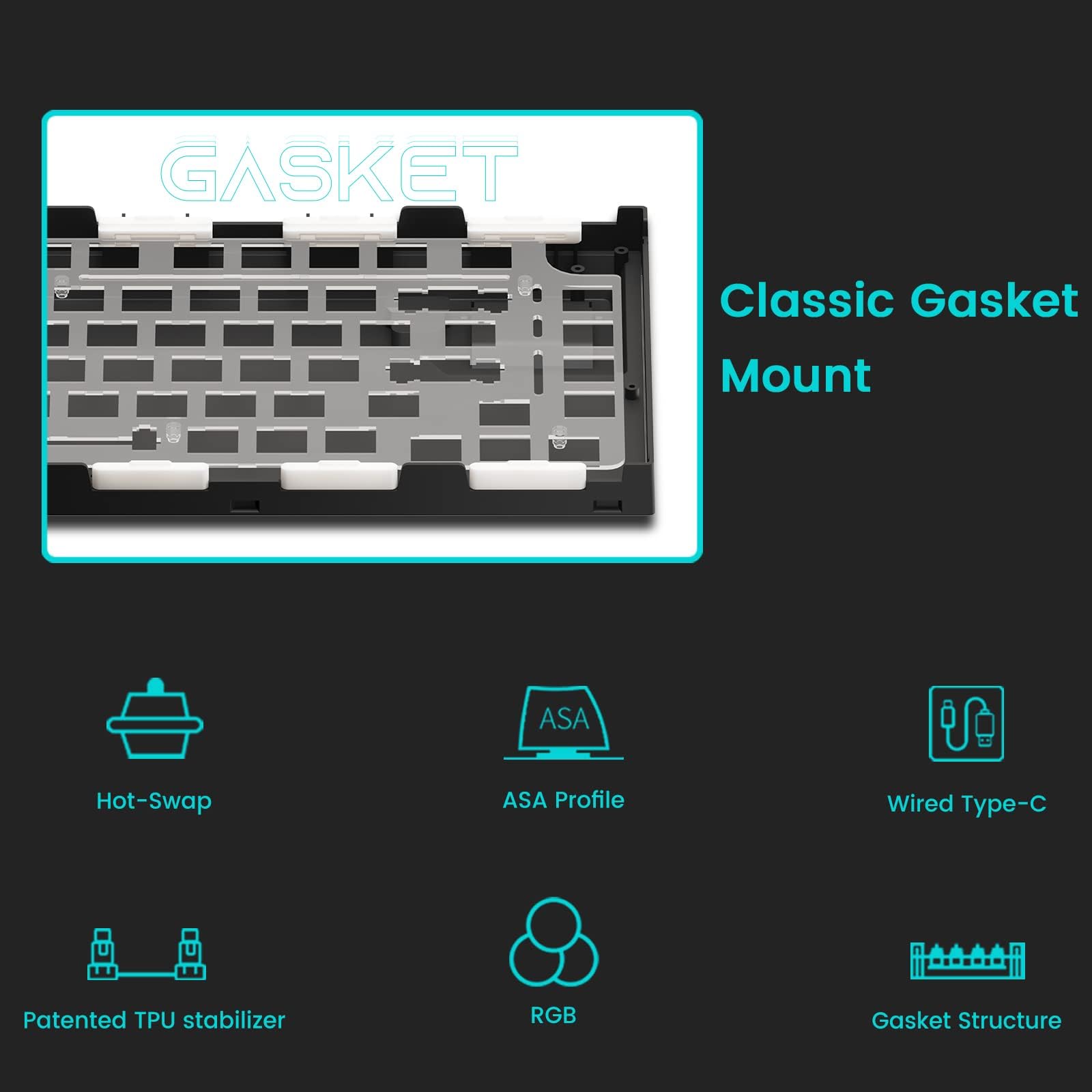 Akko 5075B Plus Mechanical Keyboard 75% Percent Rgb Hot Swappable Keyboard With Knob, Black&Cyan Theme With Pbt Double Shot Asa