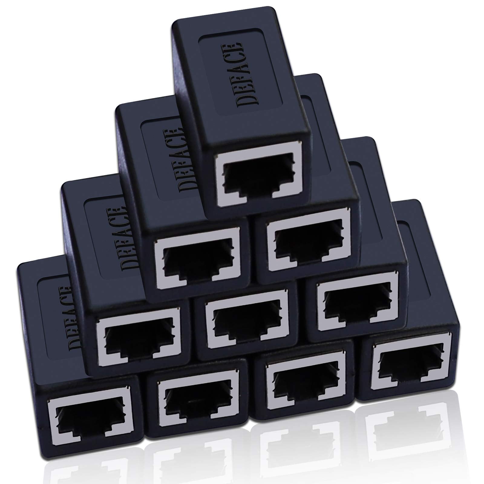 Deface Rj45 Coupler Cable Coupler Cat8 Cat7 Cat6 Cat5E Female To Female Ethernet Adapter 10Pcs Per Pack Black