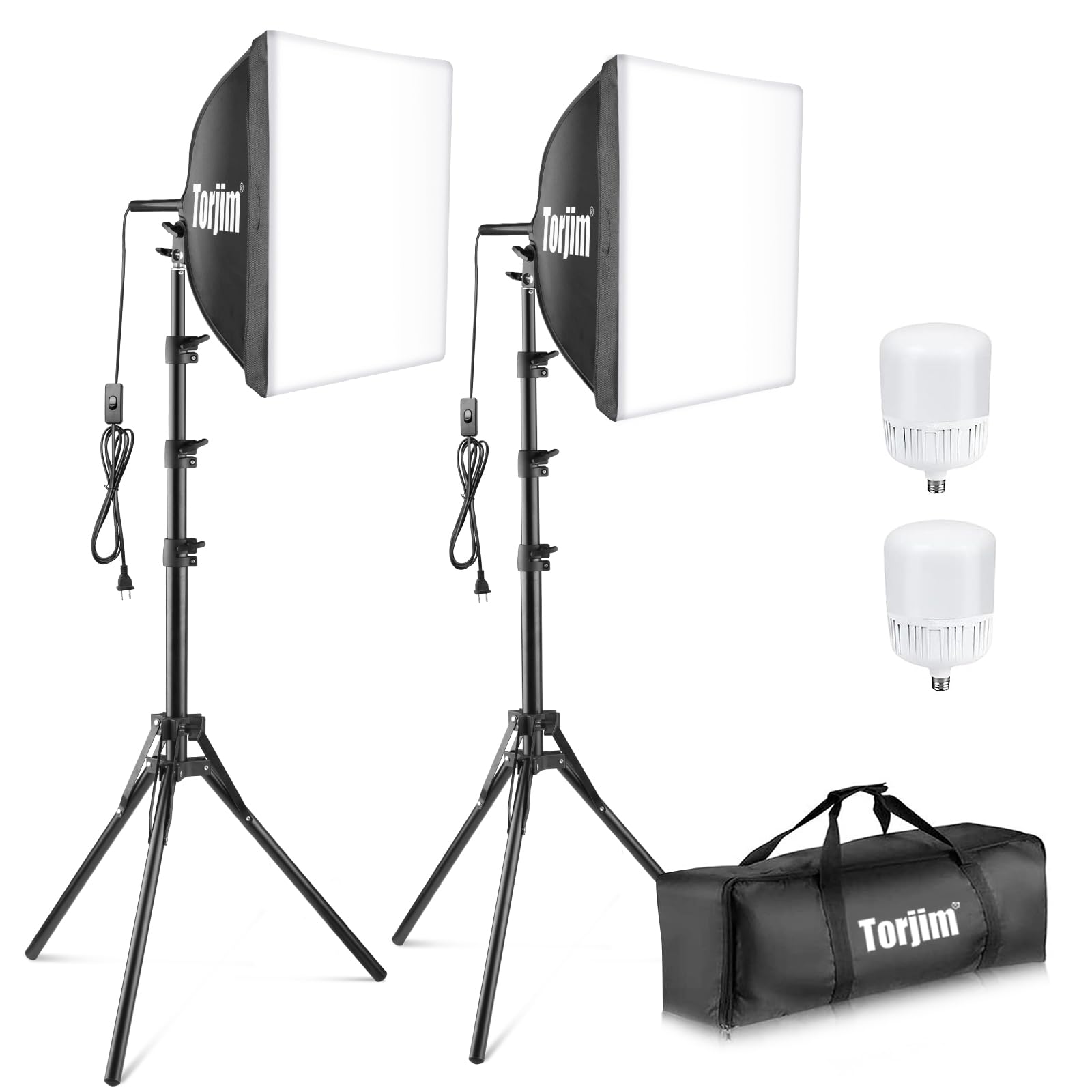Torjim Softbox Photography Lighting Kit, 16'' X 16'' Professional Softbox Lighting Kit With Pcs 40W E27 Socket 8000K Bulbs, Stud
