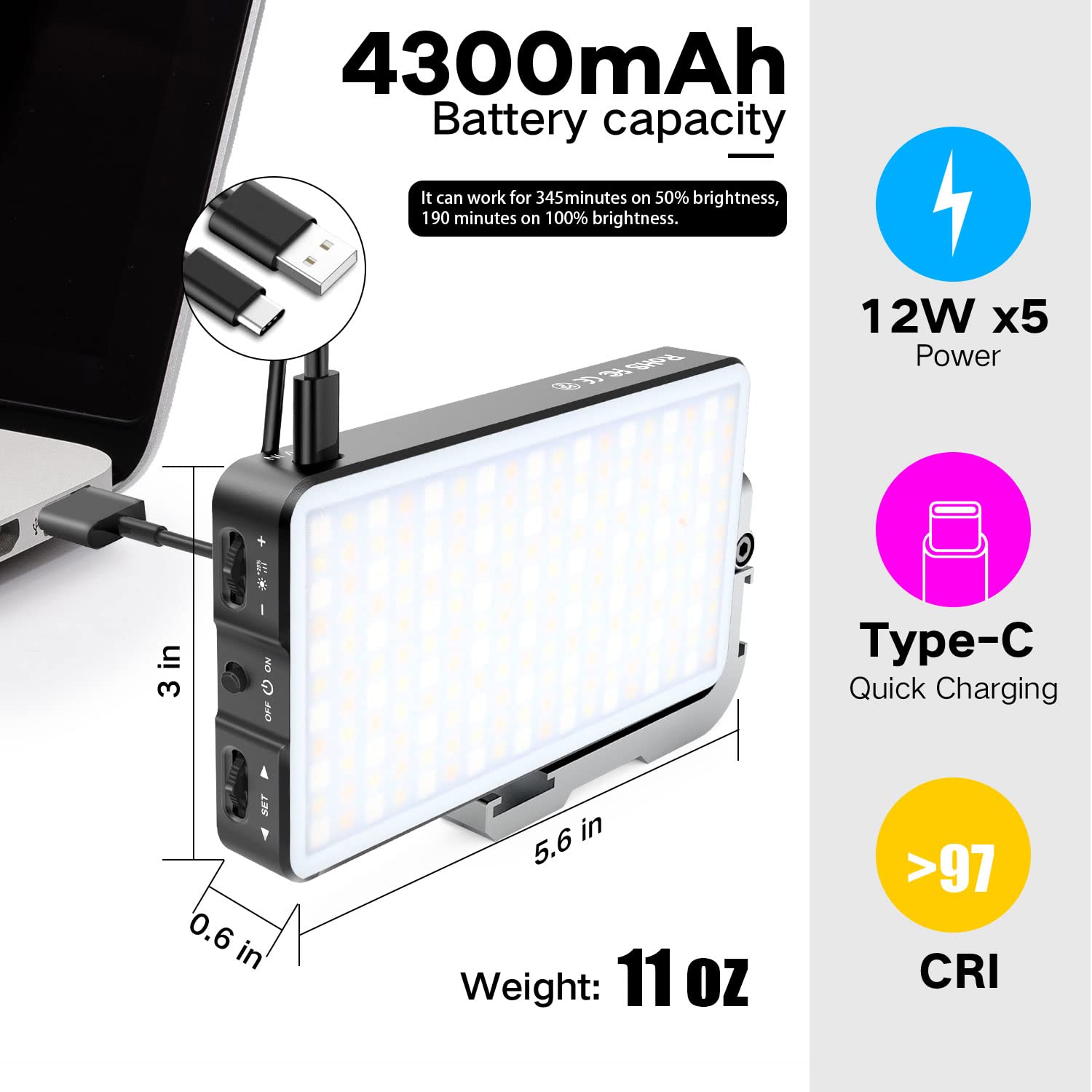 Ivisii G2 Pocket Rgb Camera Light,32Wh Built In 4300Mah Rechargeable Battery 360�Full Color Gamut 9 Light Effects,2600 10000K Led Video Light Panel With Aluminum Alloy Body, Adjustable Tripod Stand