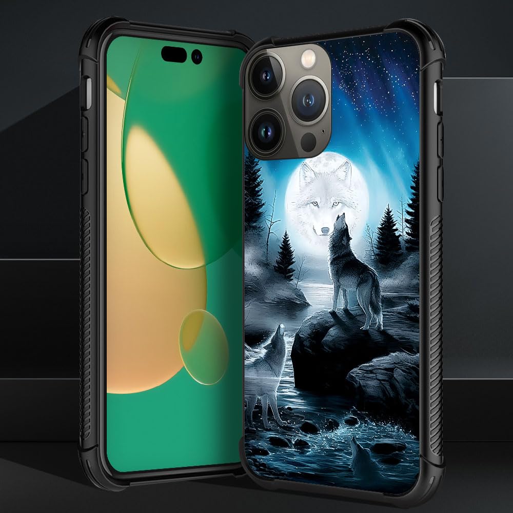 CARLOCA iPhone 13 Pro Case Shockproof Drop Protection Star Howling Wolfs Graphic Design