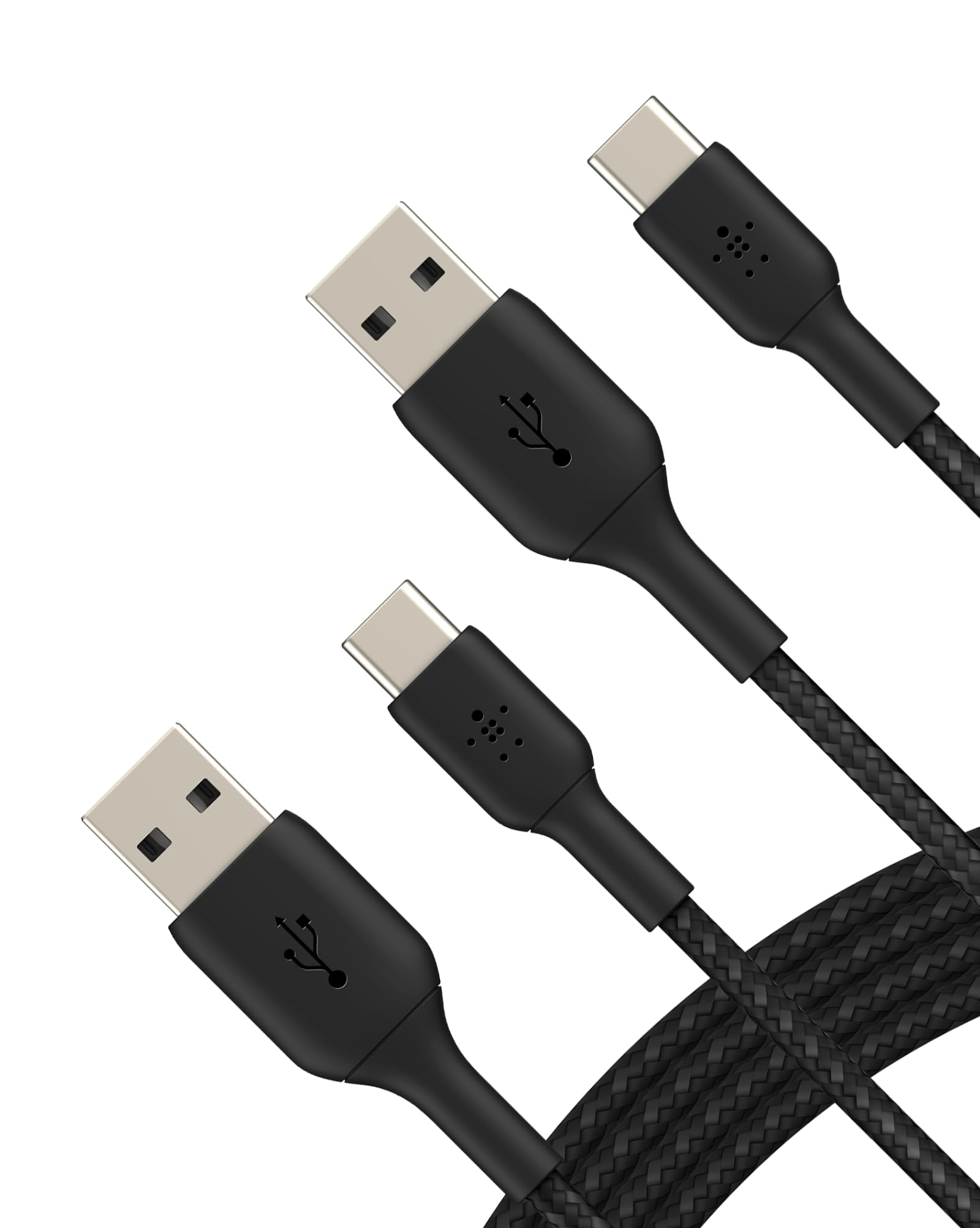 Belkin BoostCharge Braided USB C to USB A Charging Cable (3.3ft/1M) for iPhone 16 Series, Samsung Galaxy S25 Series, Google Pixel 9 & 8, iPad Pro, Nintendo Switch, Carplay, & More   Black (2 Pack)