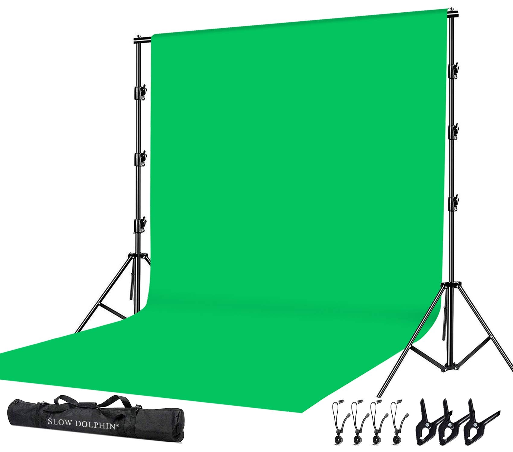 Slow Dolphin Photo Video Studio 10 X12Ft 100% Cotton Muslin Chromakey Green Screen Backdrop With 10 X 10Ft Stand Photography Background Support System Kit Clamp, Carry Bag